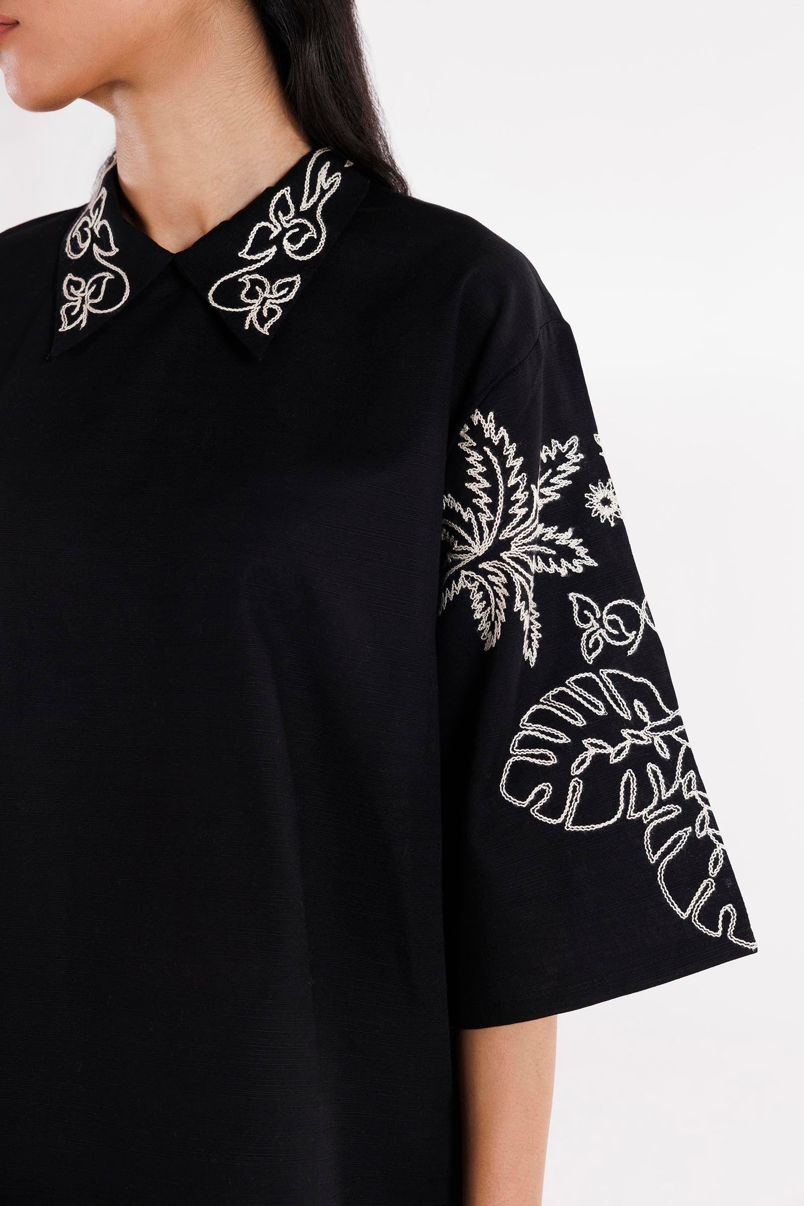 Stitched Embroidered Khaddar Shirt + Culotte