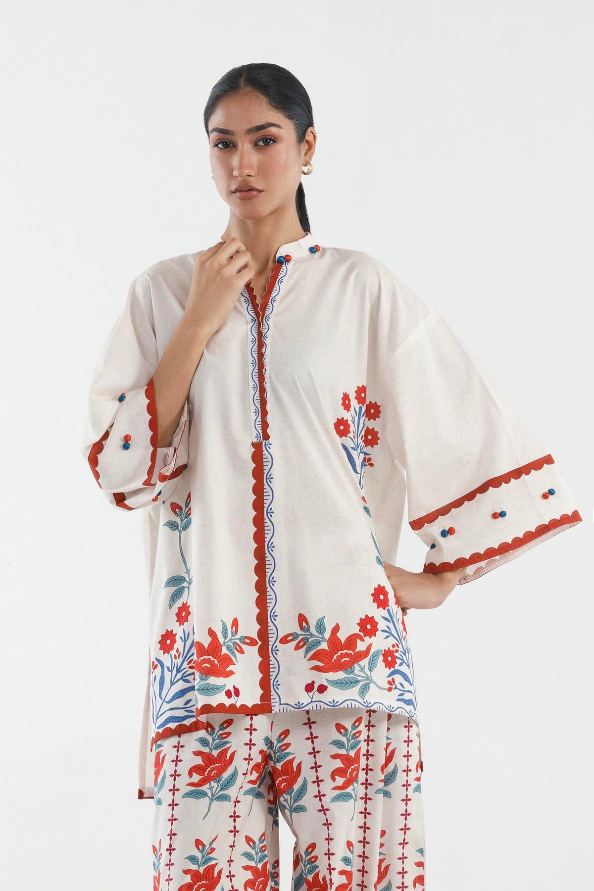 Stitched Printed Poplin Shirt+ Bottom