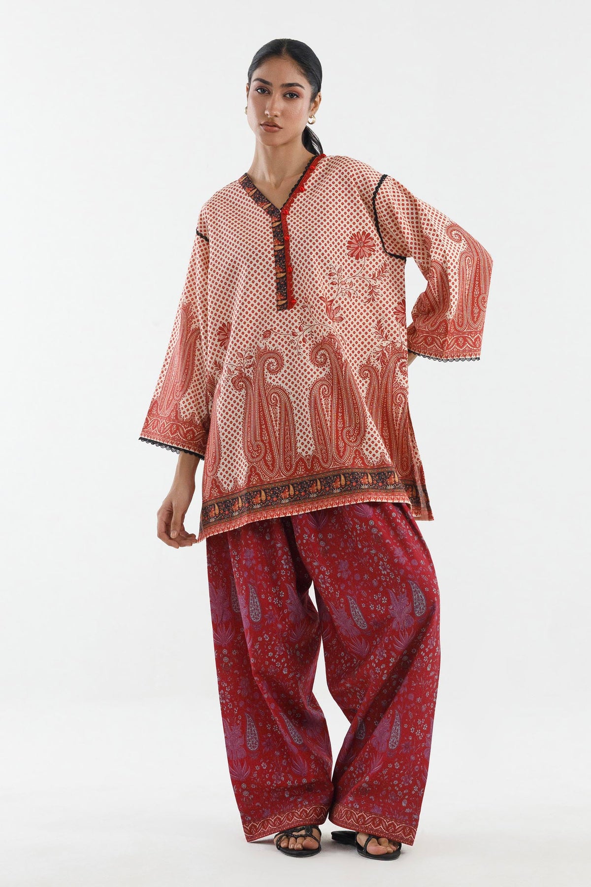 Stitched Printed Shimmer Khaddar Shirt+ Shalwar