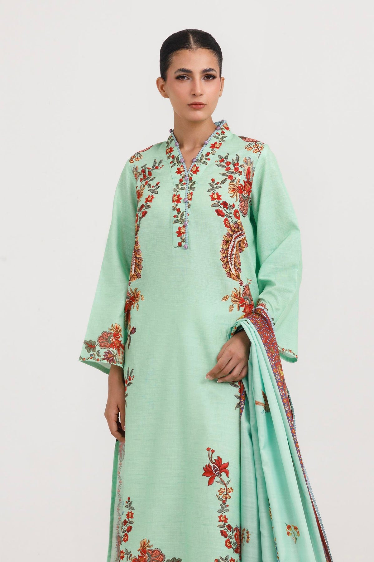 Stitched Printed Cotton Khaddar Shirt+ Dupatta