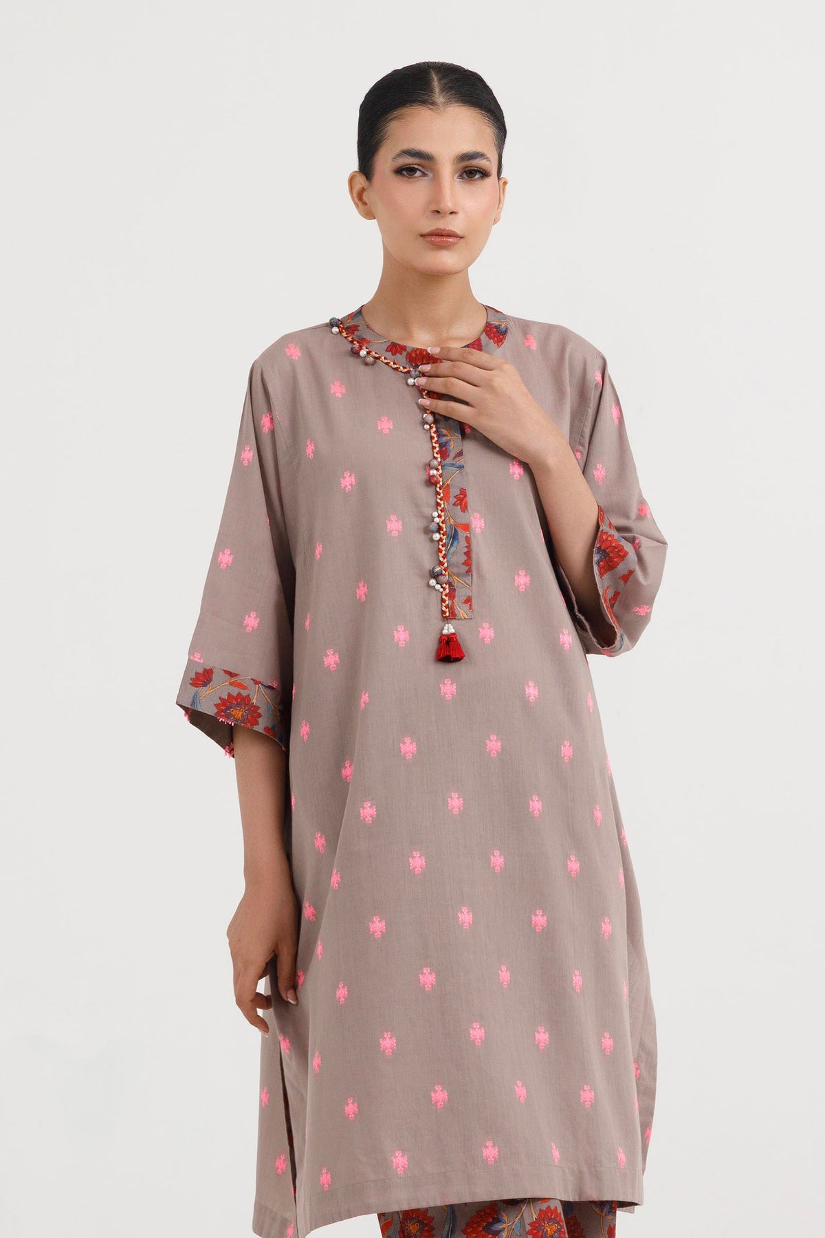 Stitched Embroidered Jacquard Shirt+ Culotte