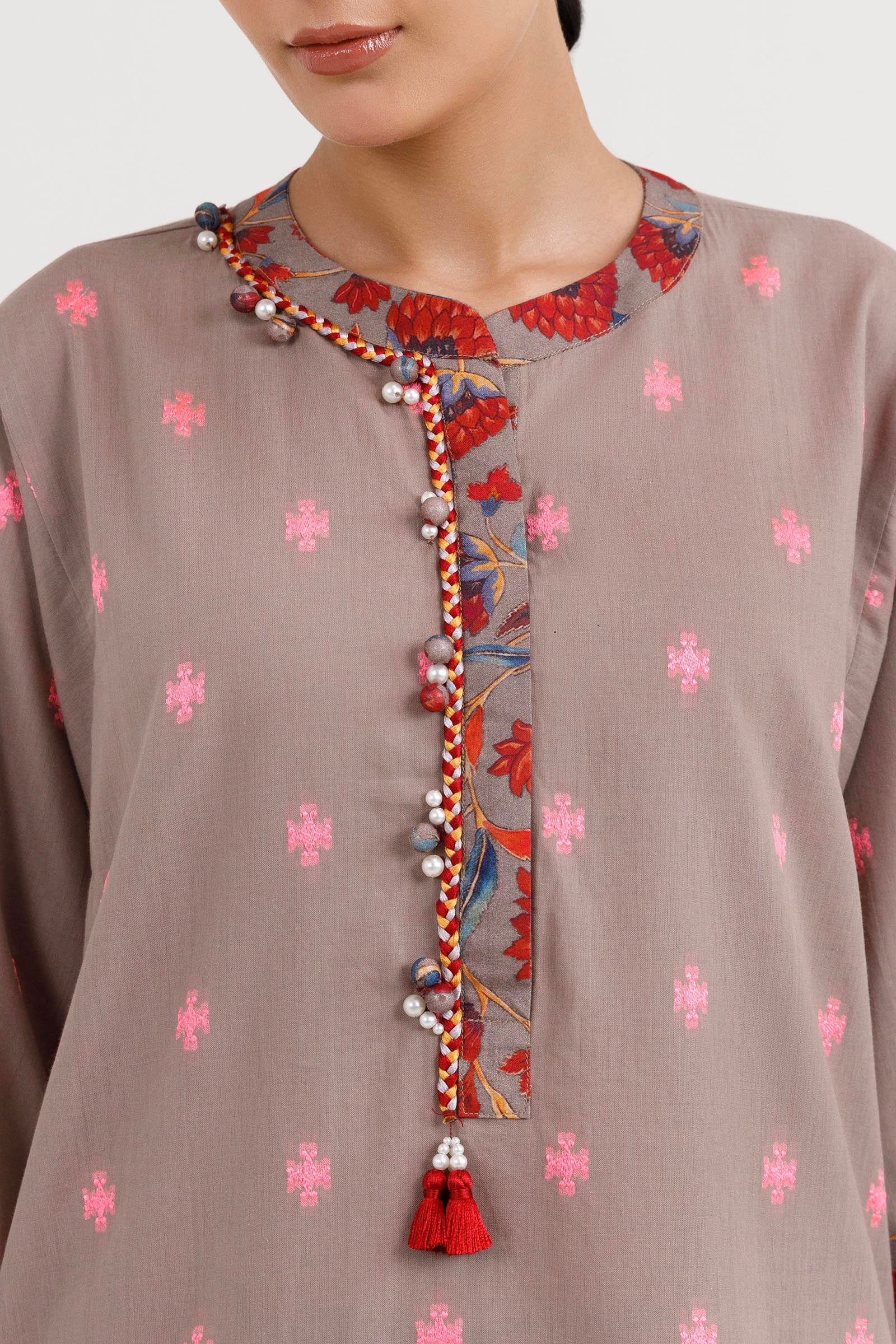 Stitched Embroidered Jacquard Shirt+ Culotte Secondary image