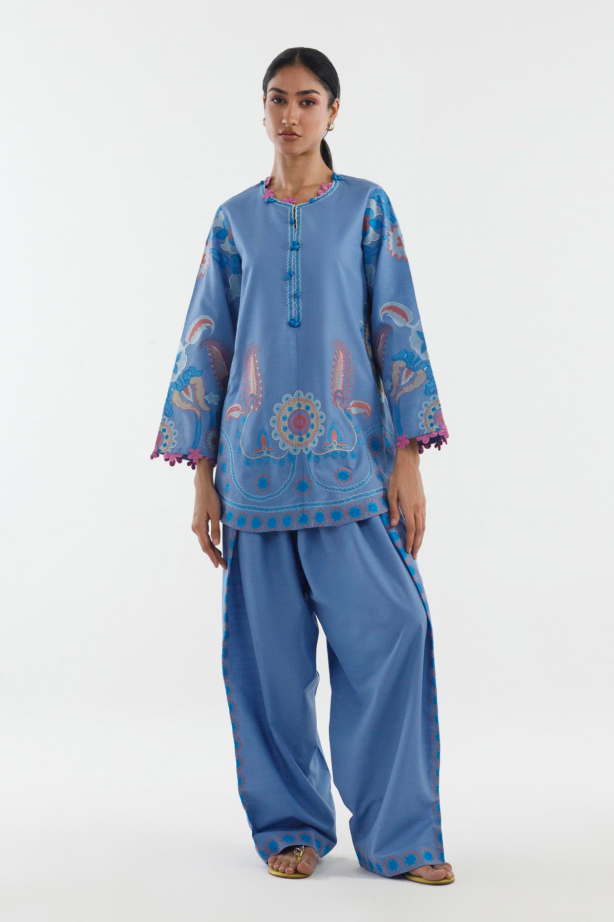 Stitched Embroidered Cotton Khaddar Shirt+ Shalwar