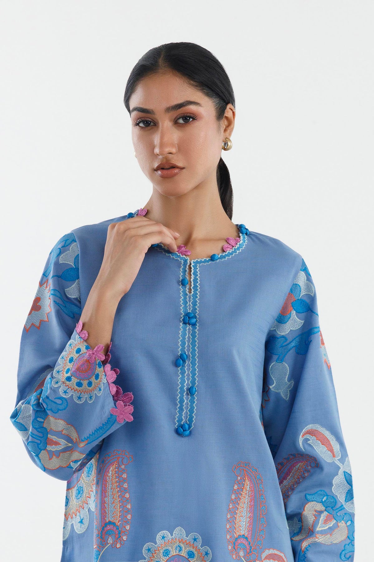 Stitched Embroidered Cotton Khaddar Shirt+ Shalwar