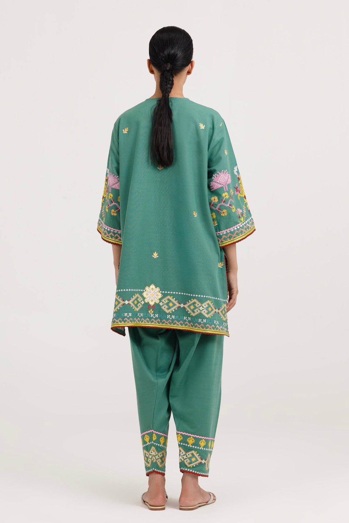 Stitched Embroidered Cotton Khaddar Shirt+ Shalwar