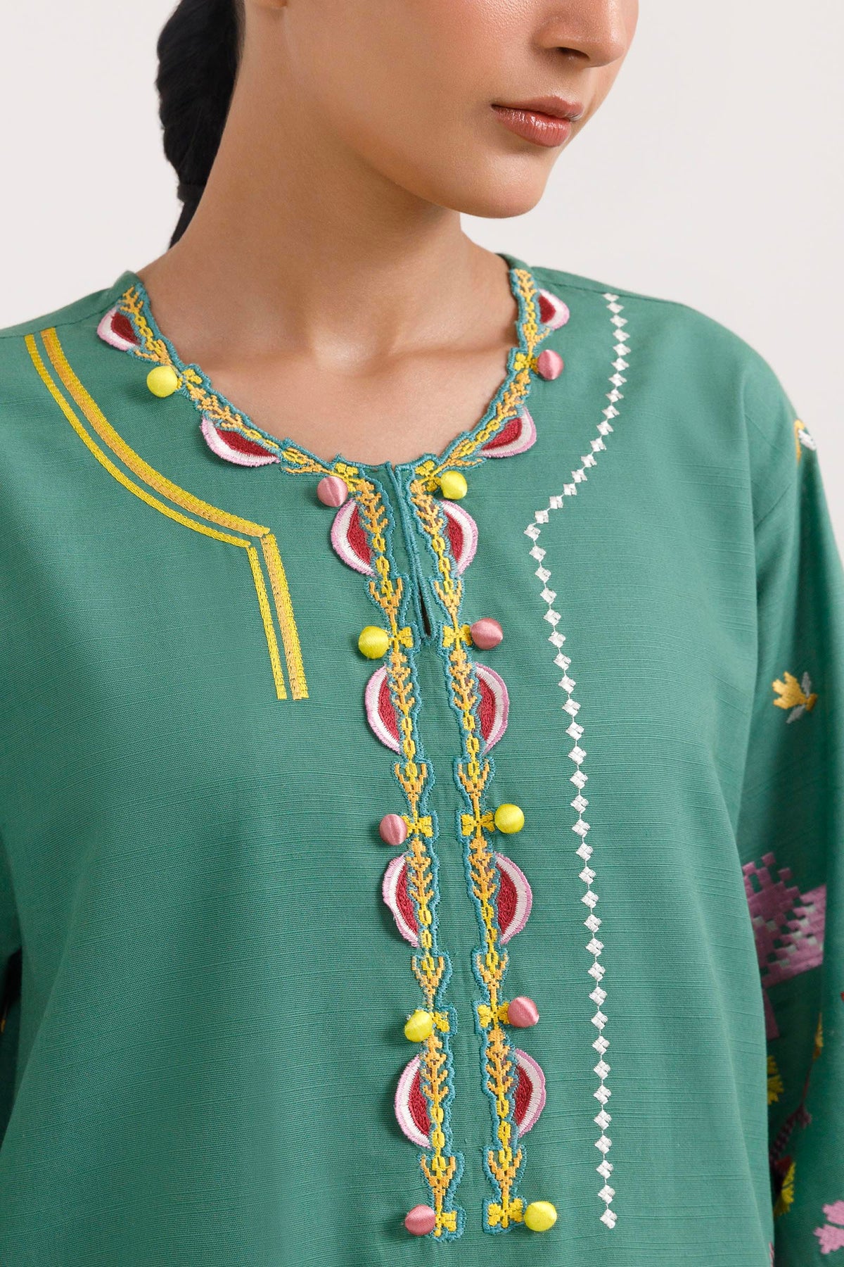 Stitched Embroidered Cotton Khaddar Shirt+ Shalwar
