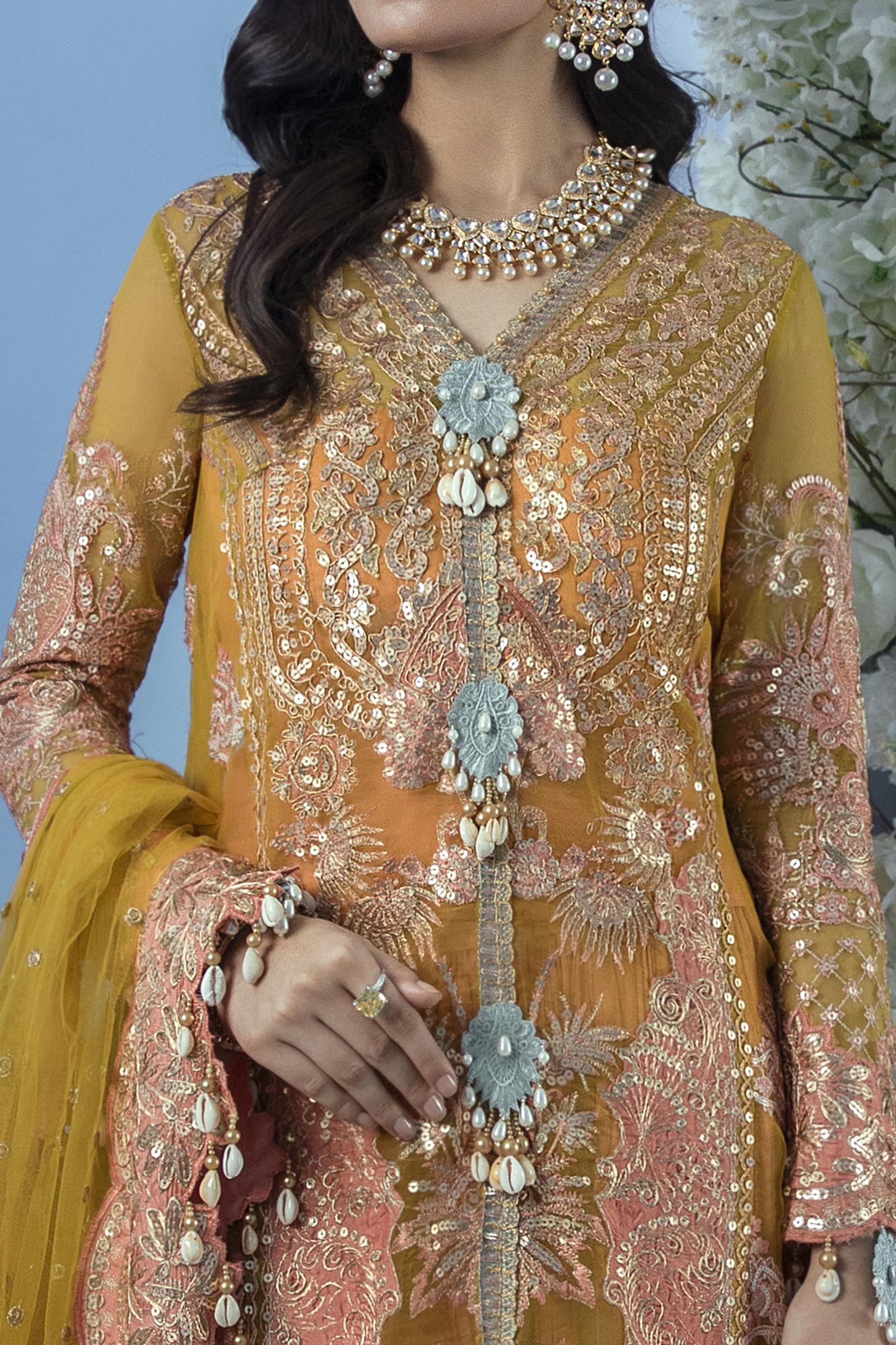 Unstitched 3 Piece Organza Suit