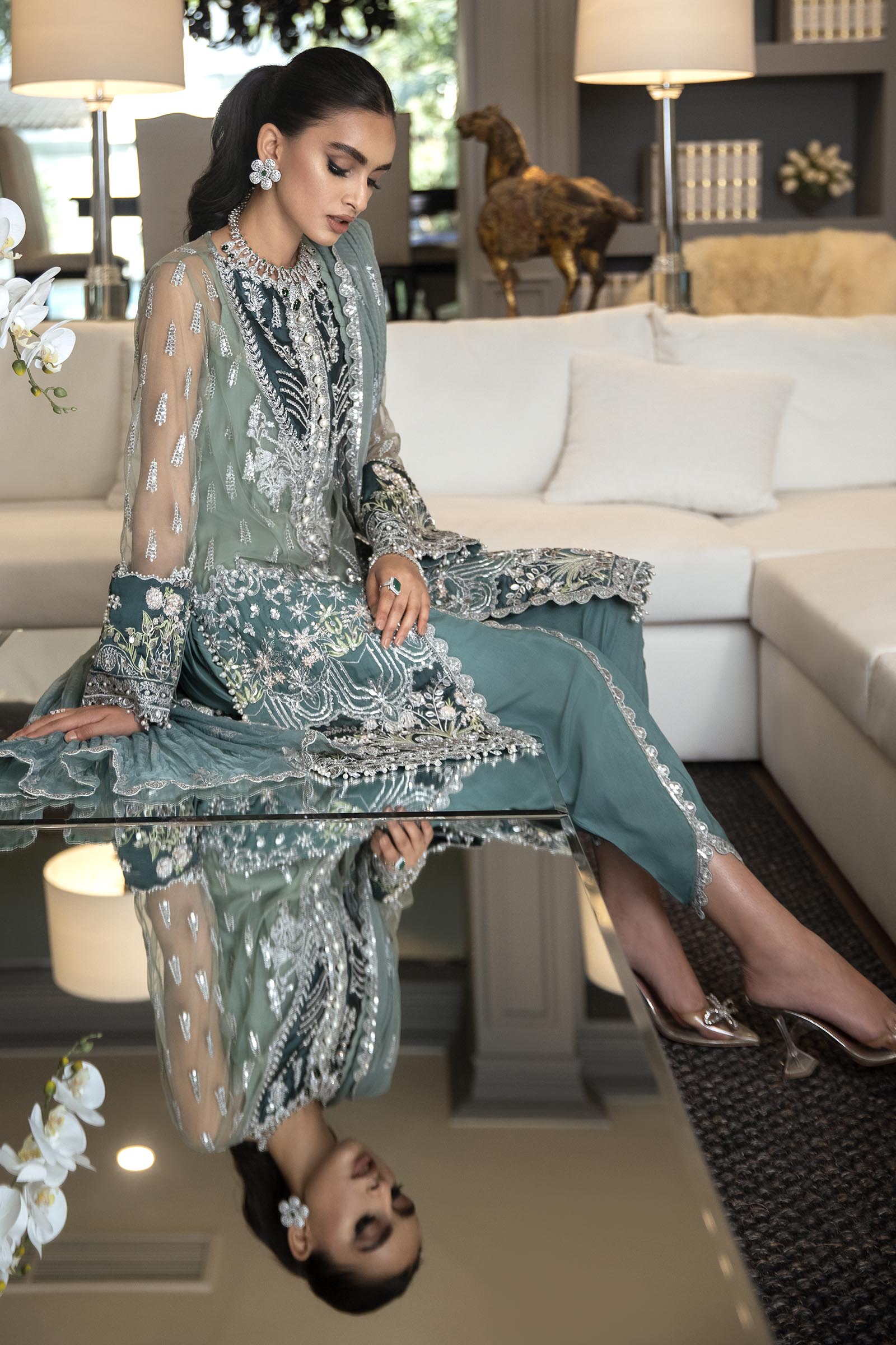Unstitched 3 Piece Net Suit Secondary image