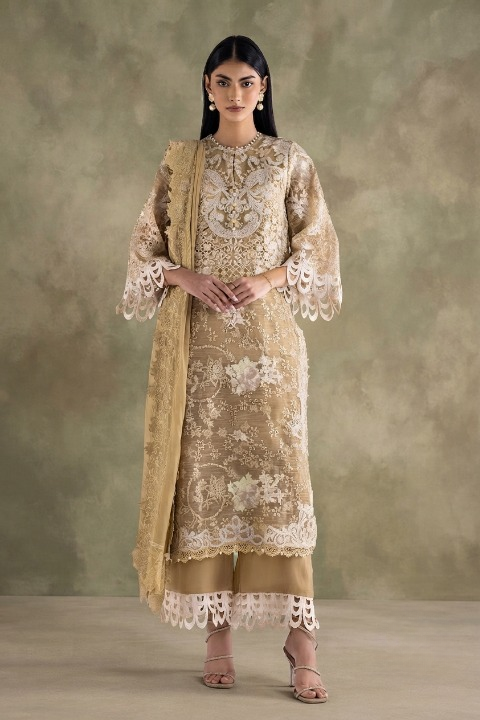 Stitched Embroidered Cotton Slub Suit Main image