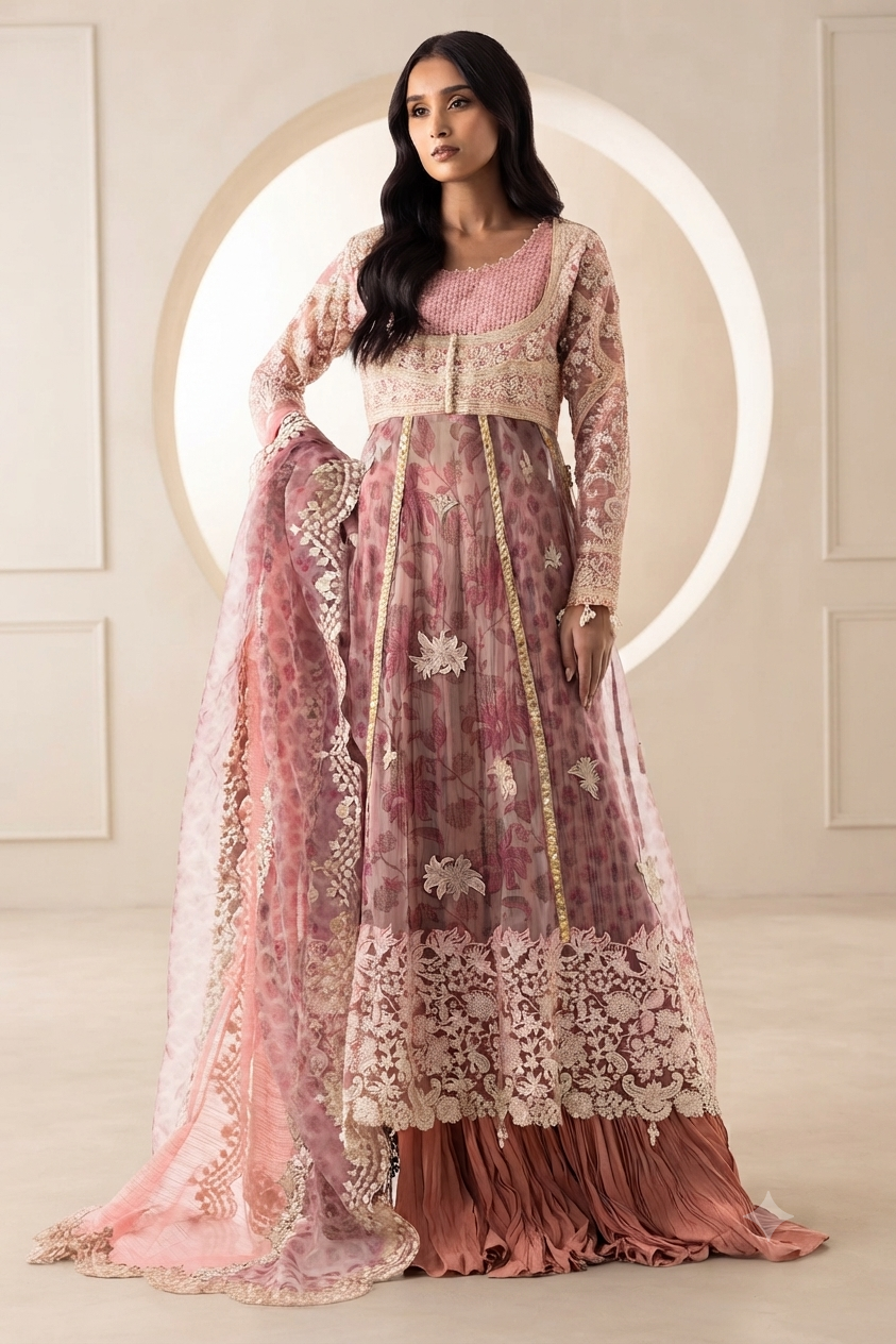 Stitched Pink Embroidered Shirt + Dupatta Main image