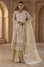Stitched Beige Embroidered Shirt + Plazo + Dupatta
