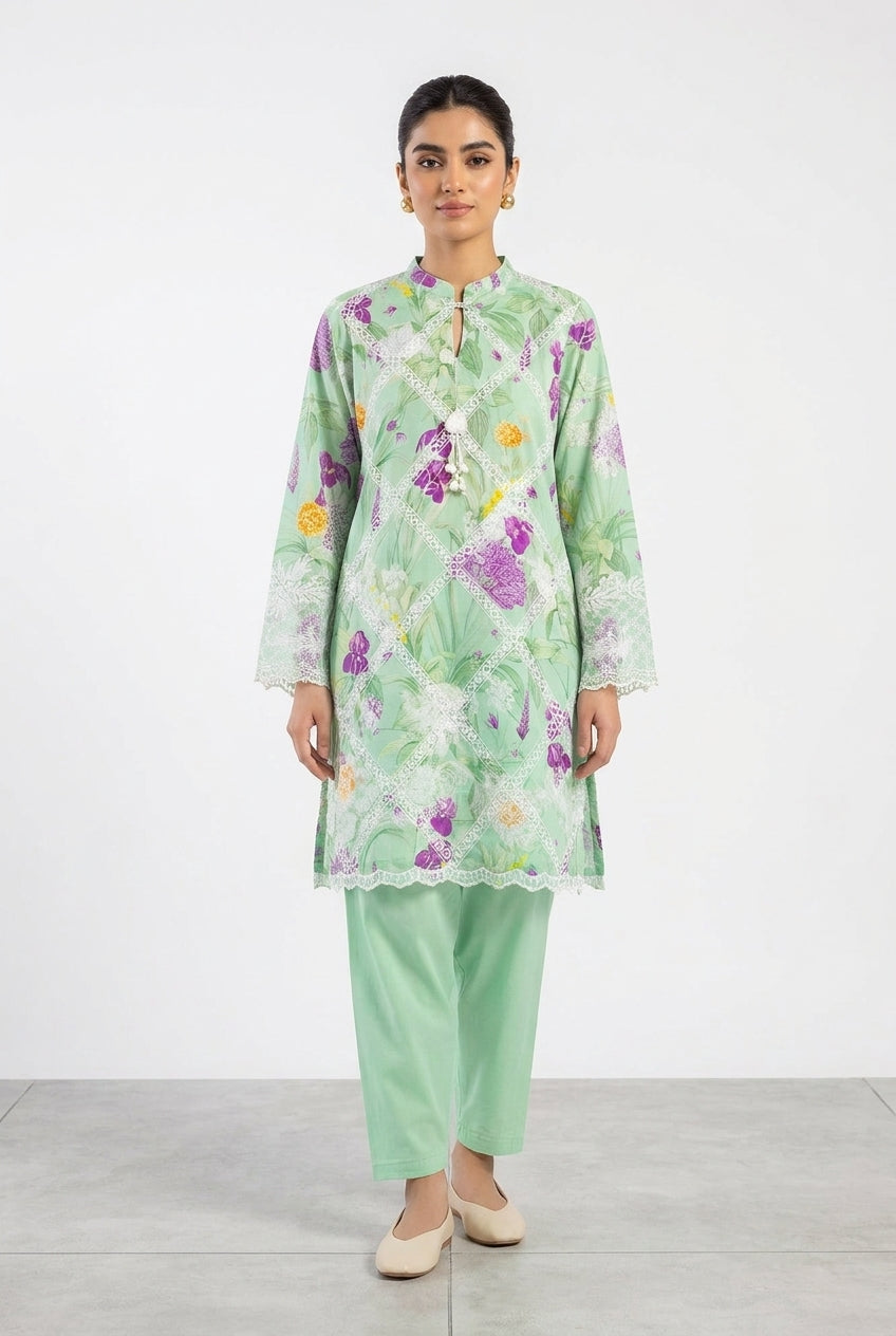 Stitched Embroidered Muzlin Shirt+ Bottom Main image