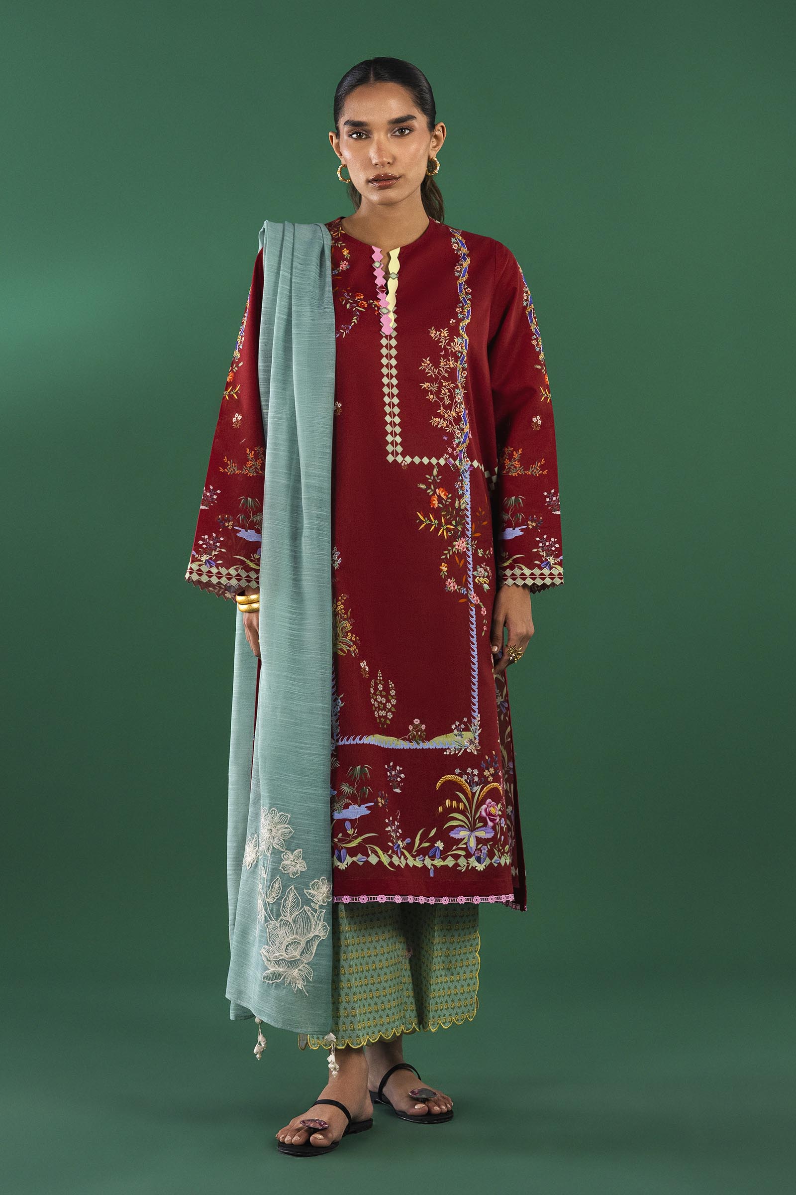 Unstitched 3 Piece Lawn Suit Secondary image