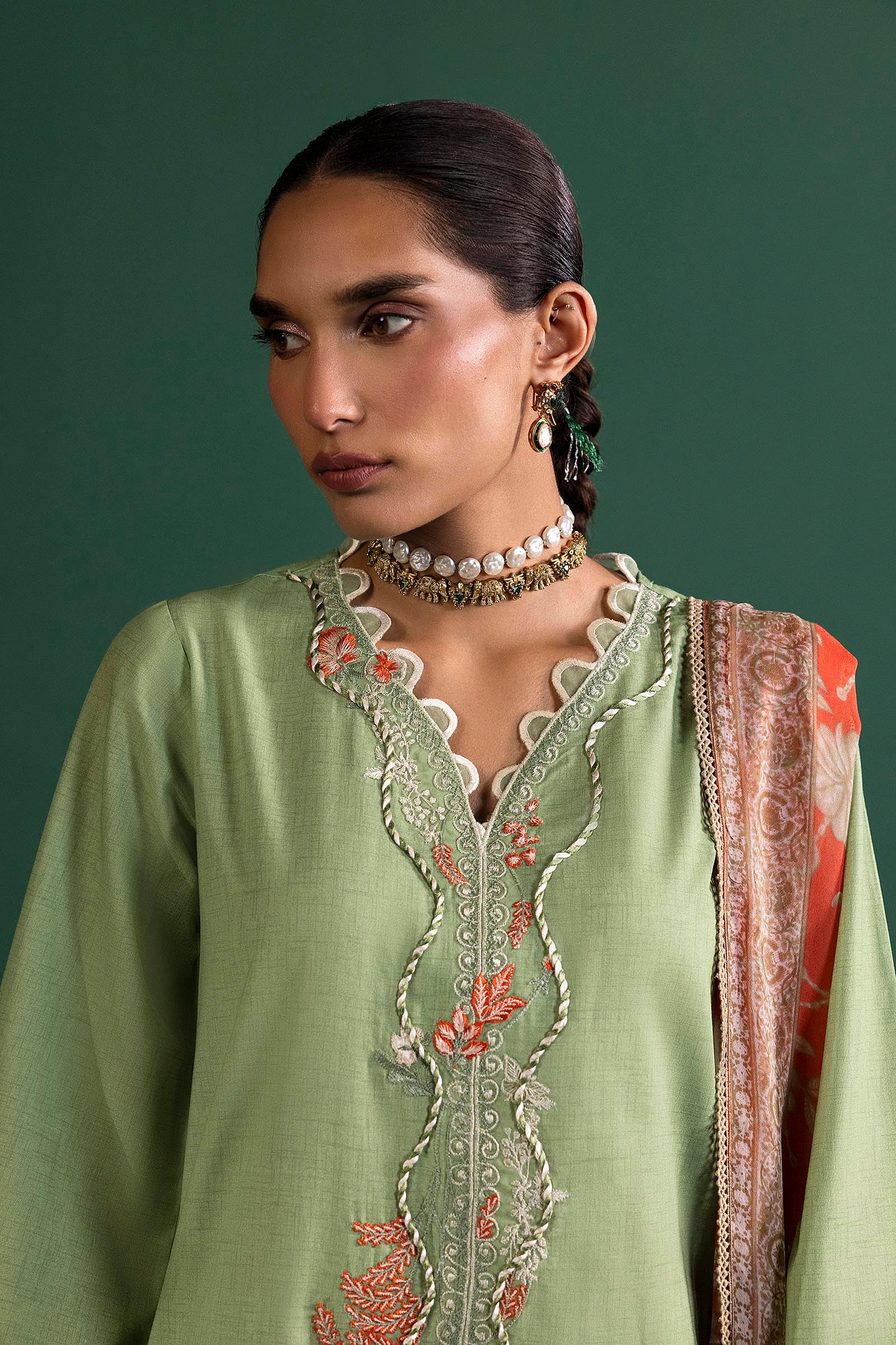 Unstitched 3 Piece Lawn Suit Secondary image