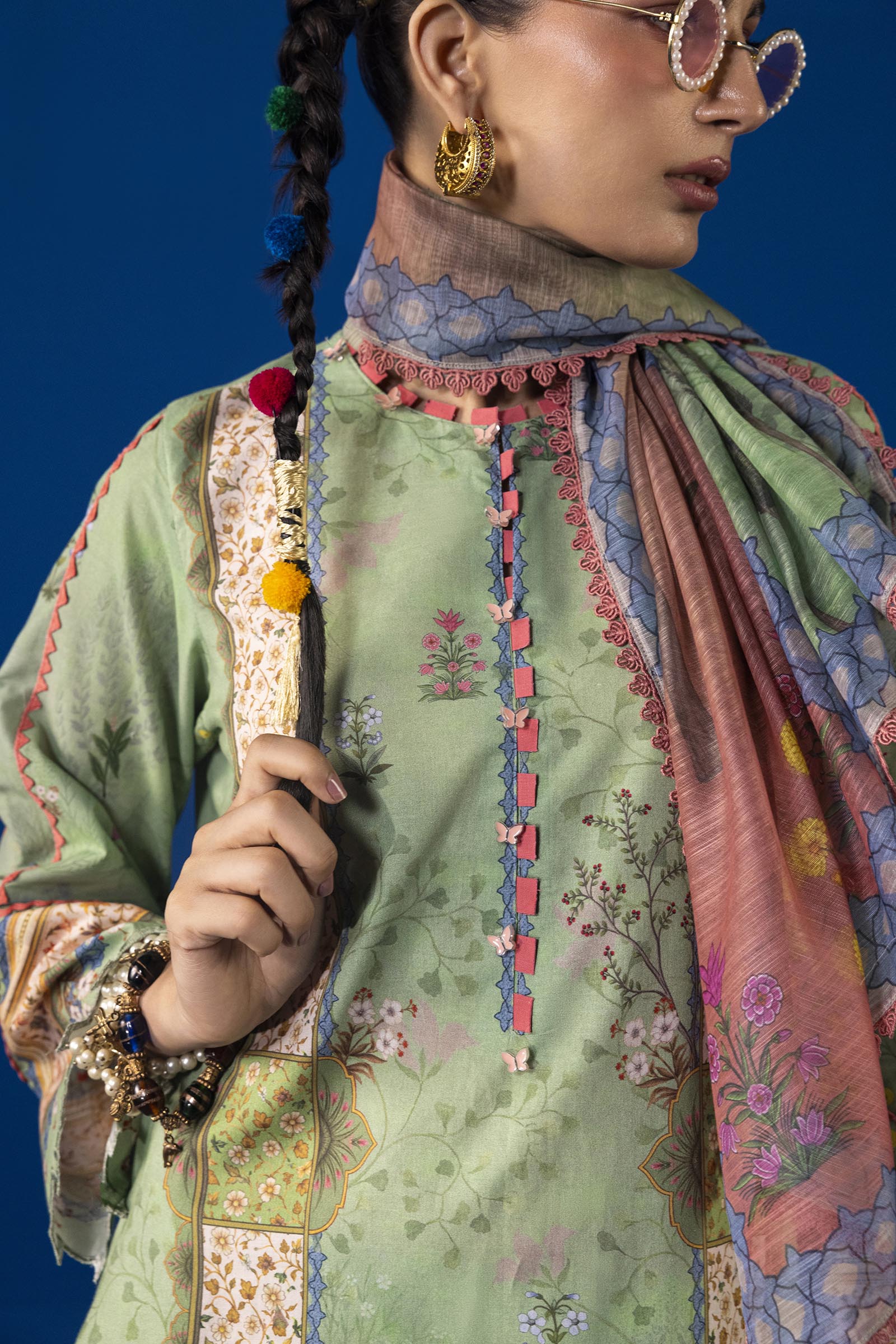 Unstitched 3 Piece Lawn Suit Secondary image