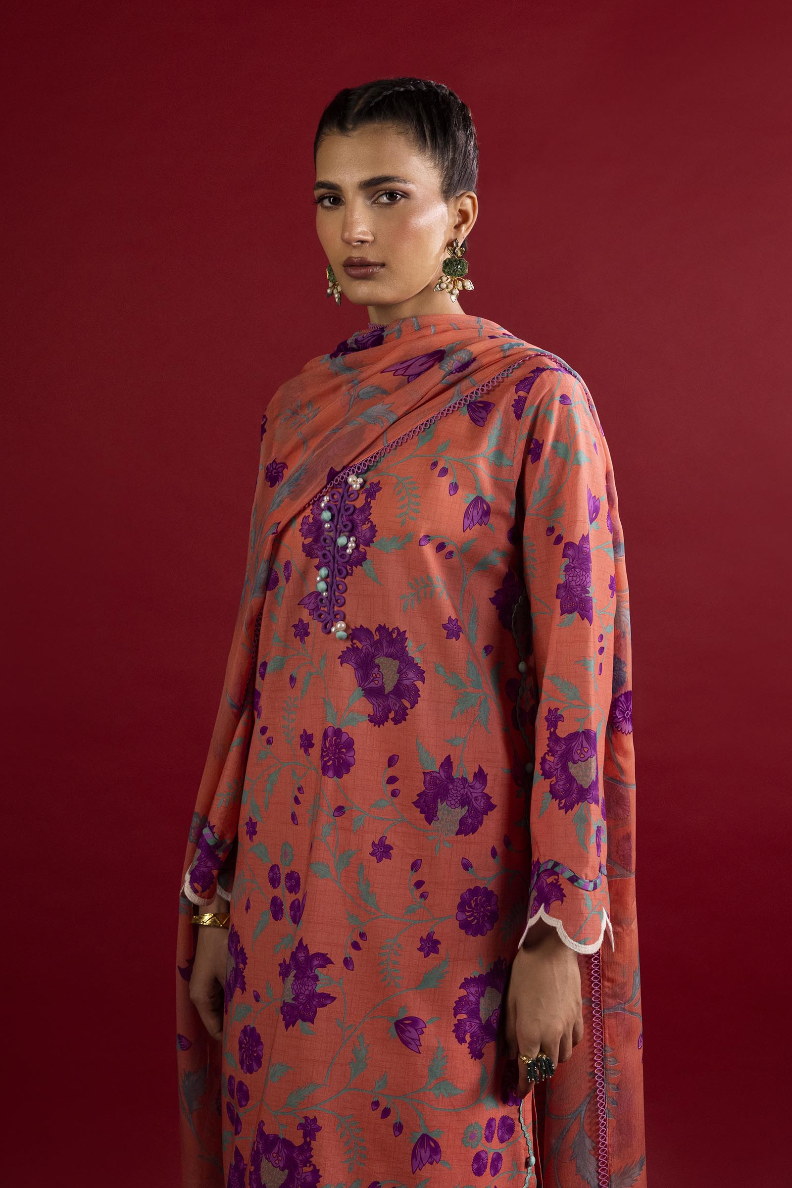 Unstitched 3 Piece Lawn Suit Secondary image