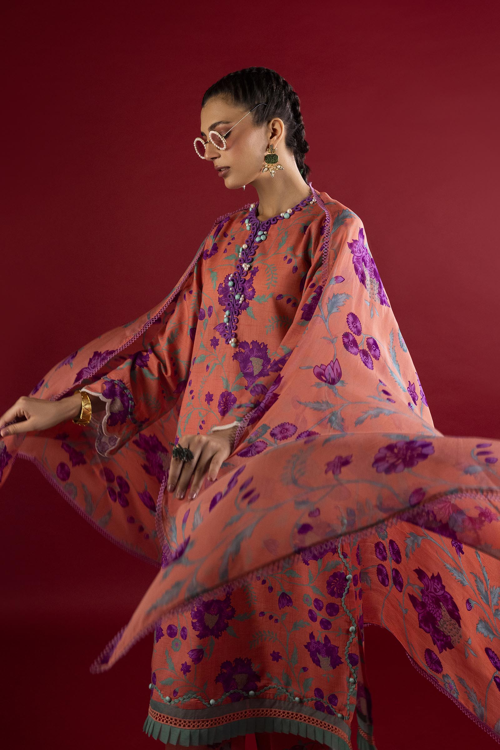 Unstitched 3 Piece Lawn Suit Secondary image
