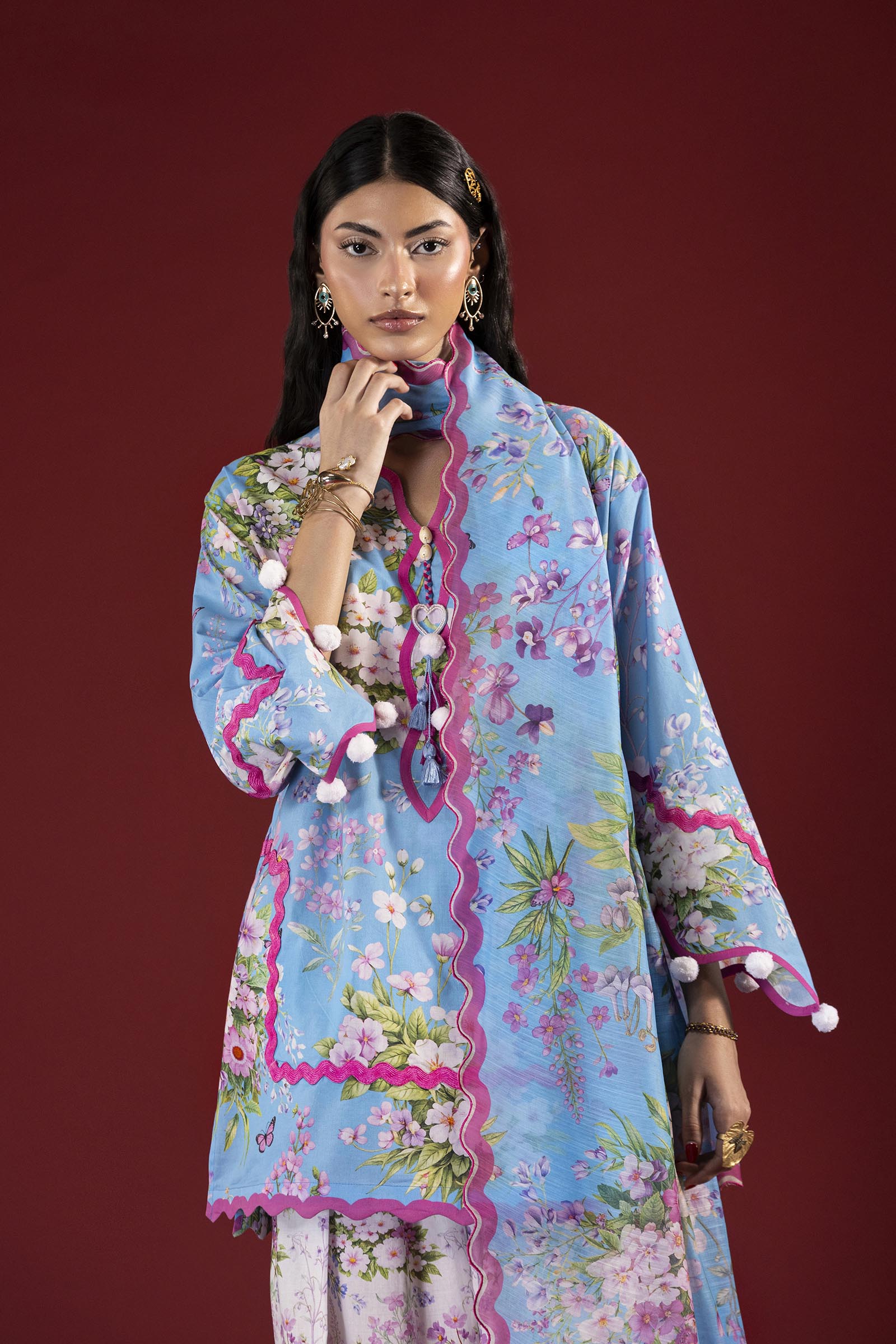 Unstitched Printed 3 Piece Lawn Suit Secondary image