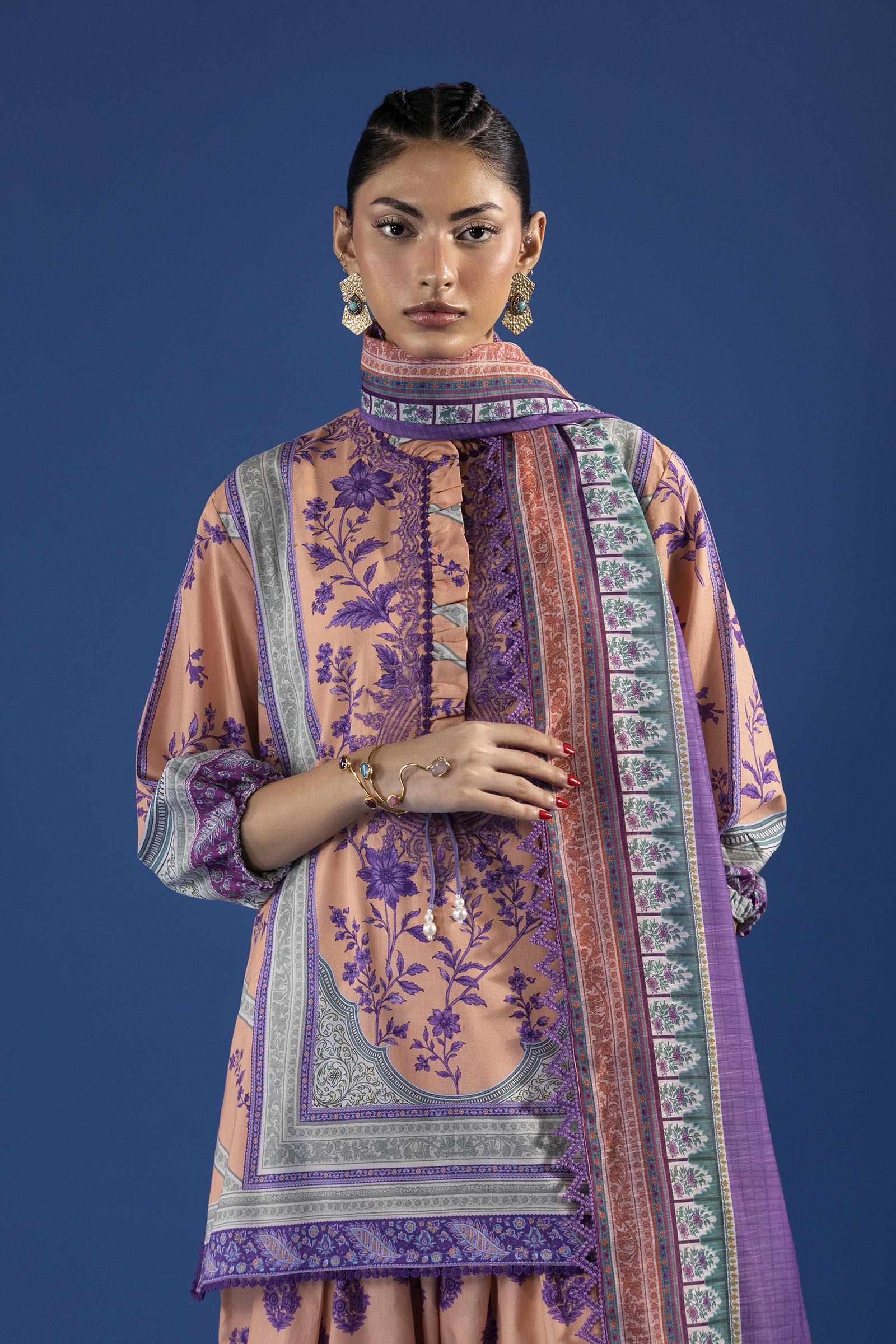 Unstitched Printed 3 Piece Lawn Suit Secondary image