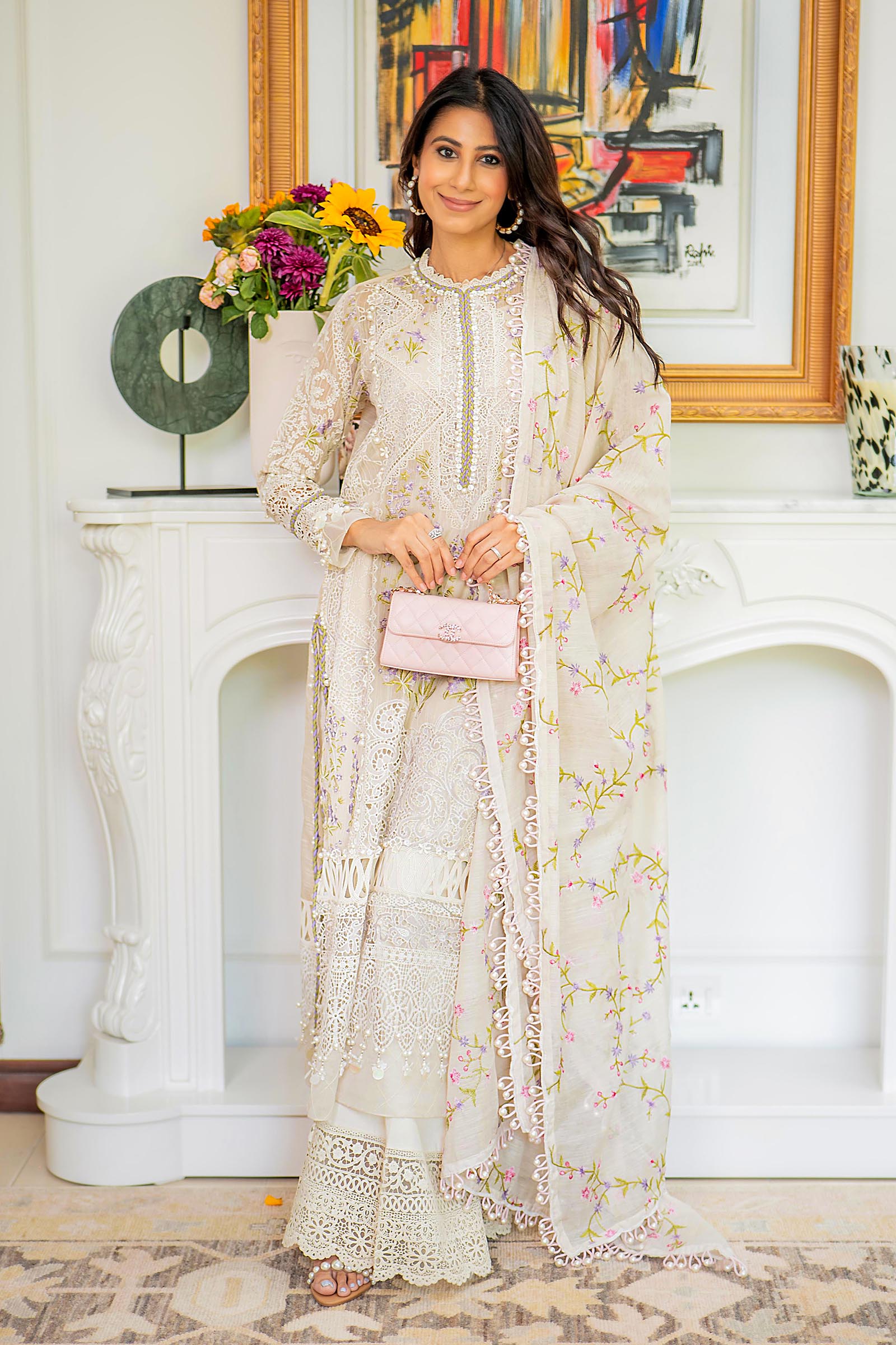 Unstitched Luxury Lawn Woven Net Suit Main image
