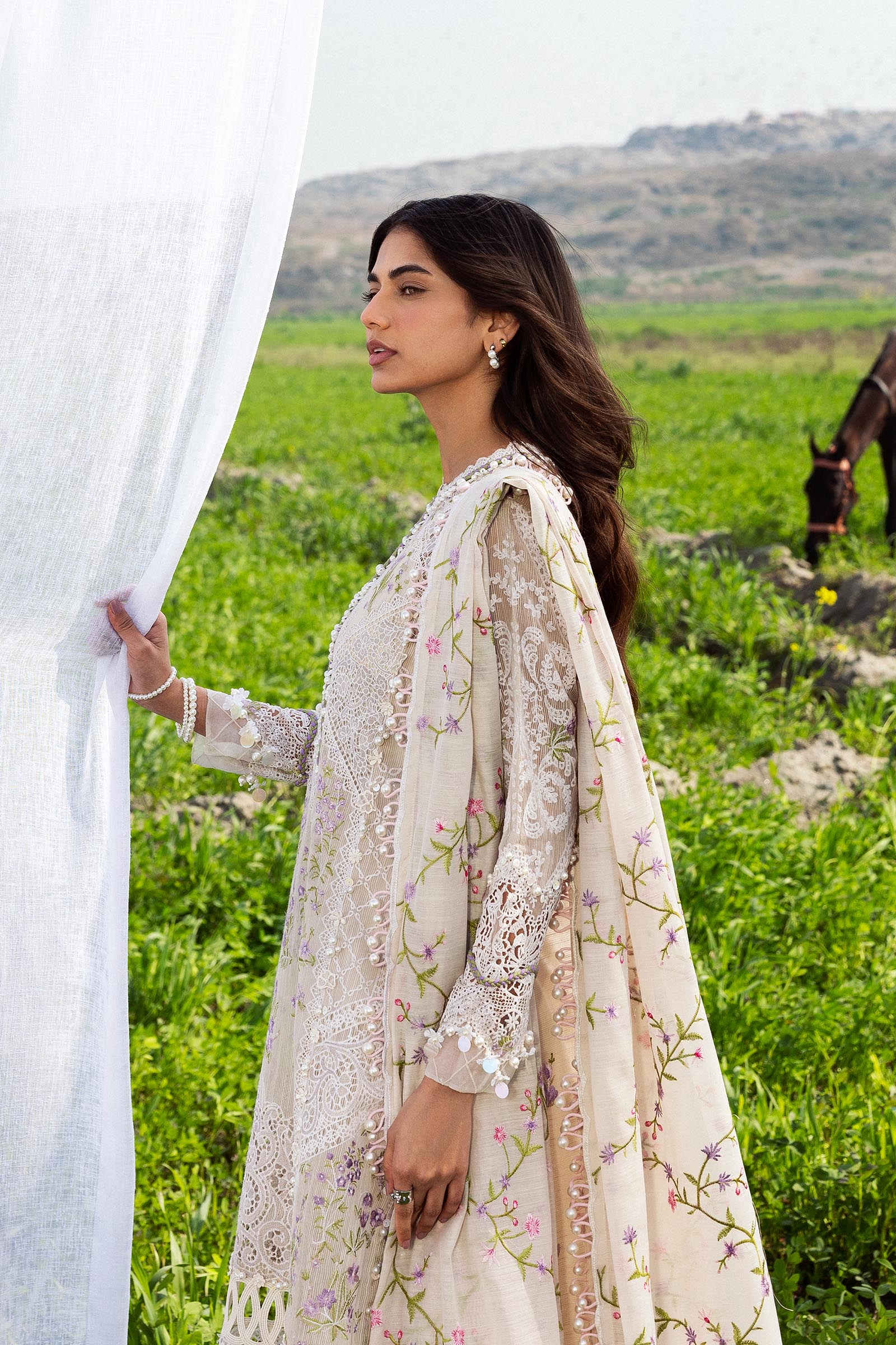 Unstitched Luxury Lawn Woven Net Suit