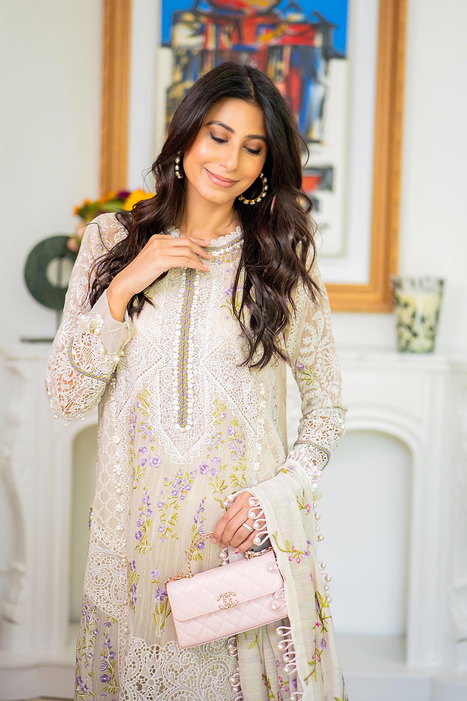 Unstitched Luxury Lawn Woven Net Suit Secondary image