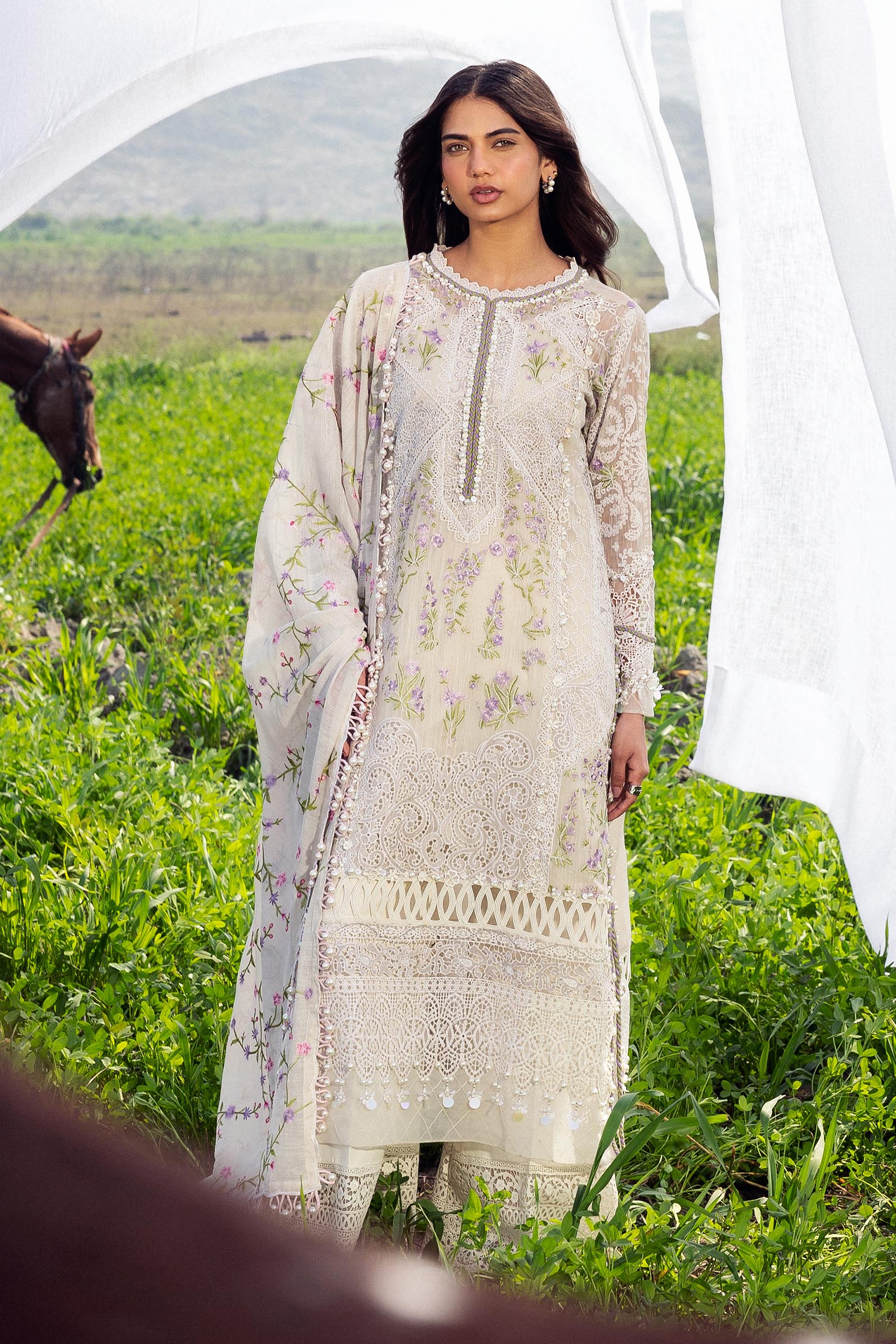 Unstitched Luxury Lawn Woven Net Suit