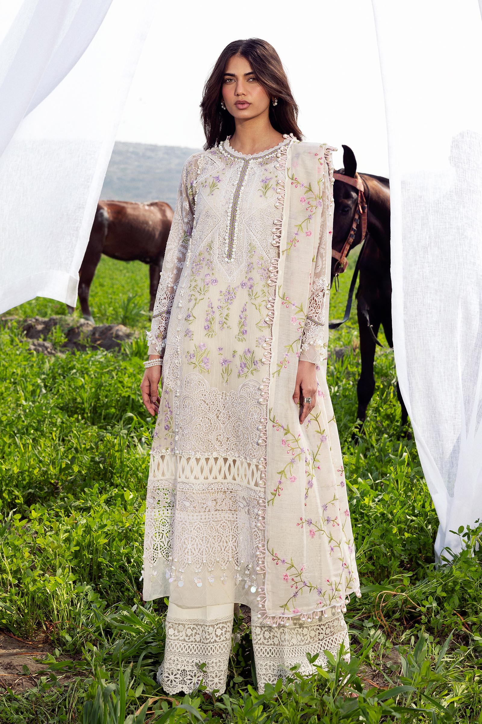 Unstitched Luxury Lawn Woven Net Suit