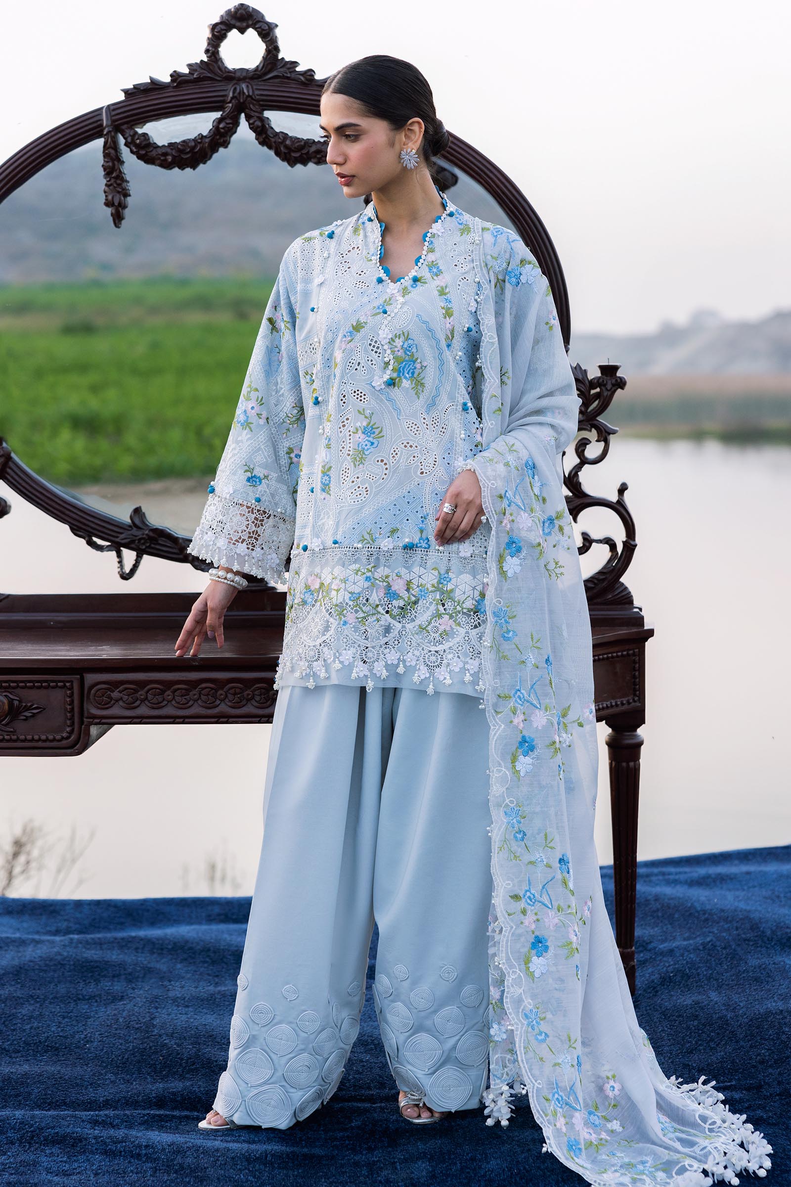 Unstitched Luxury Lawn Suit Secondary image
