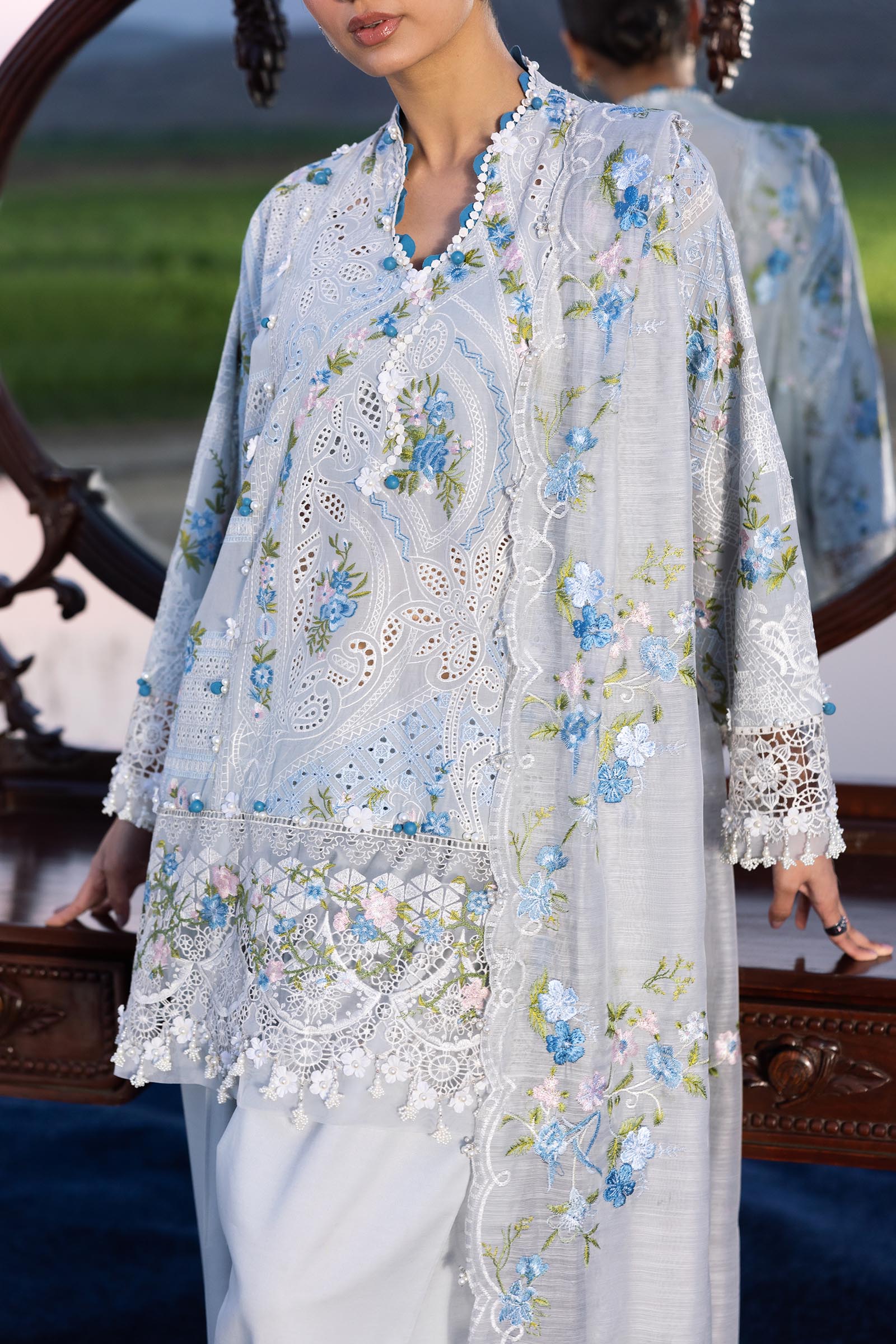Unstitched Luxury Lawn Suit Secondary image