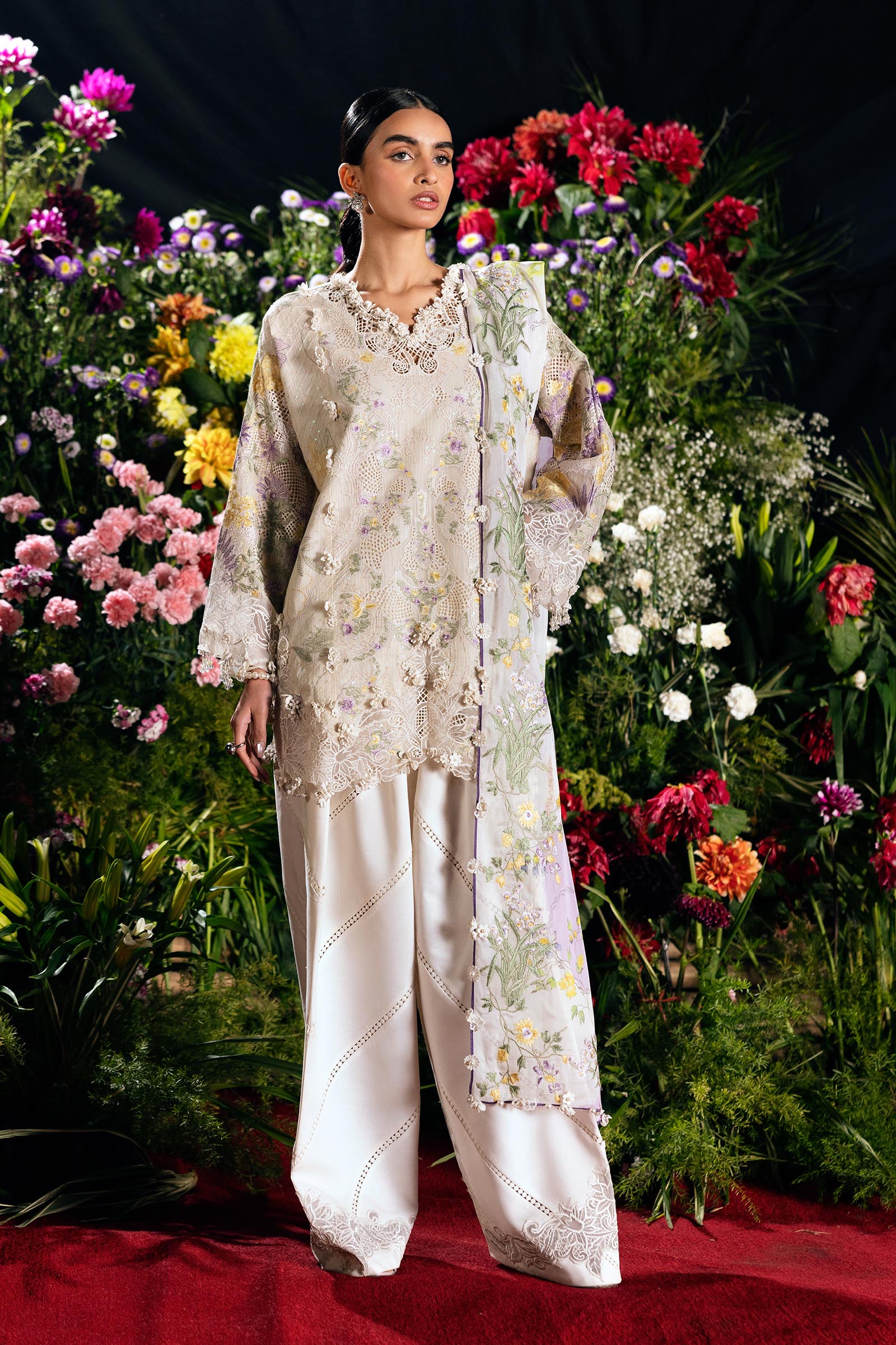 Unstitched Luxury Lawn Woven Net Suit