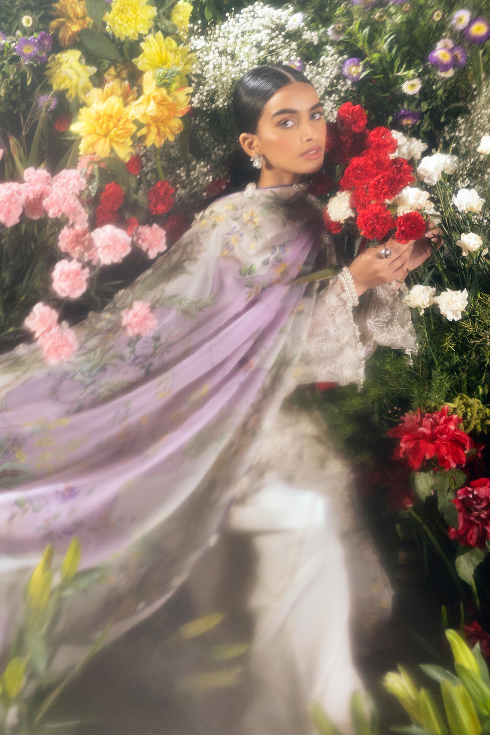 Unstitched Luxury Lawn Woven Net Suit Secondary image