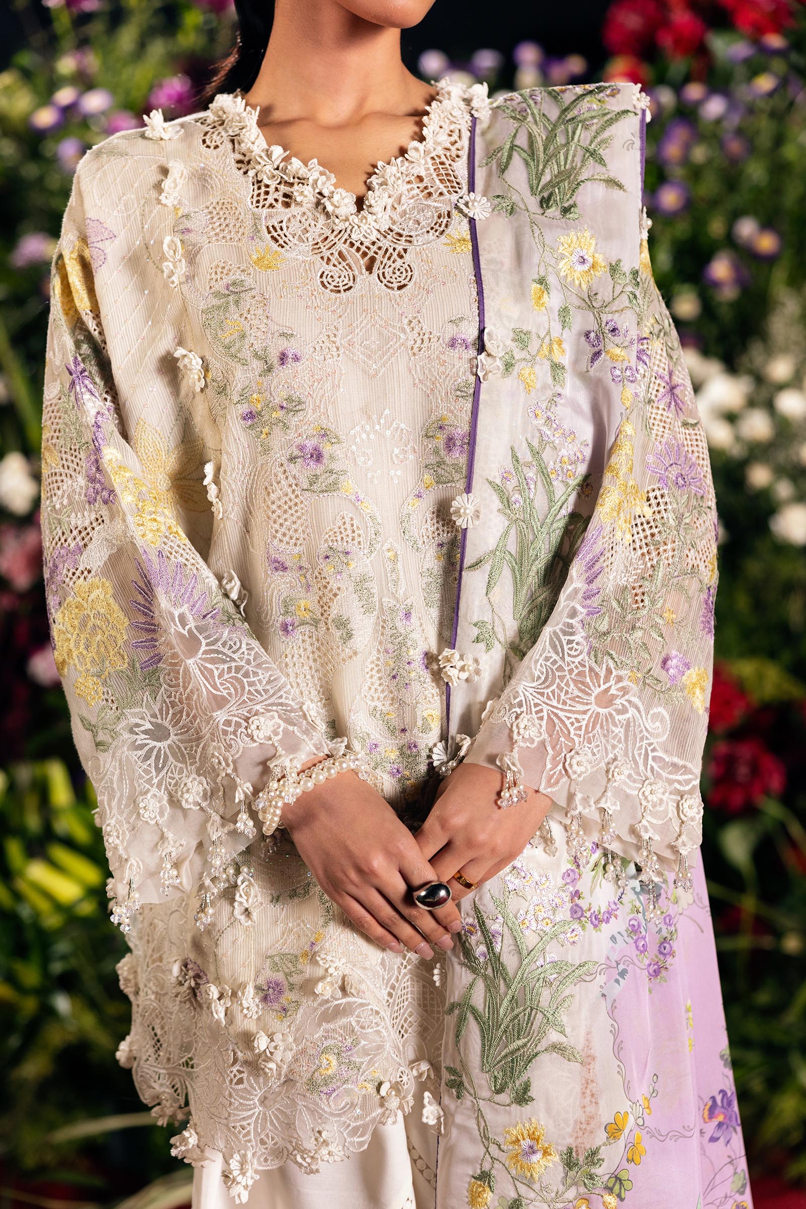 Unstitched Luxury Lawn Woven Net Suit