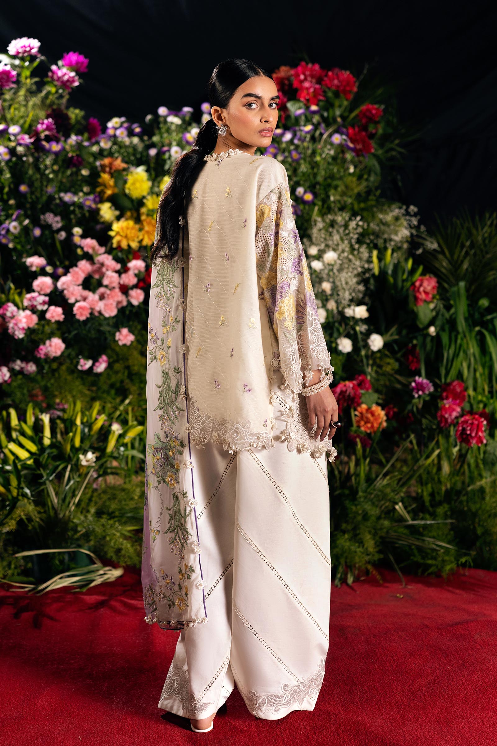 Unstitched Luxury Lawn Woven Net Suit Secondary image