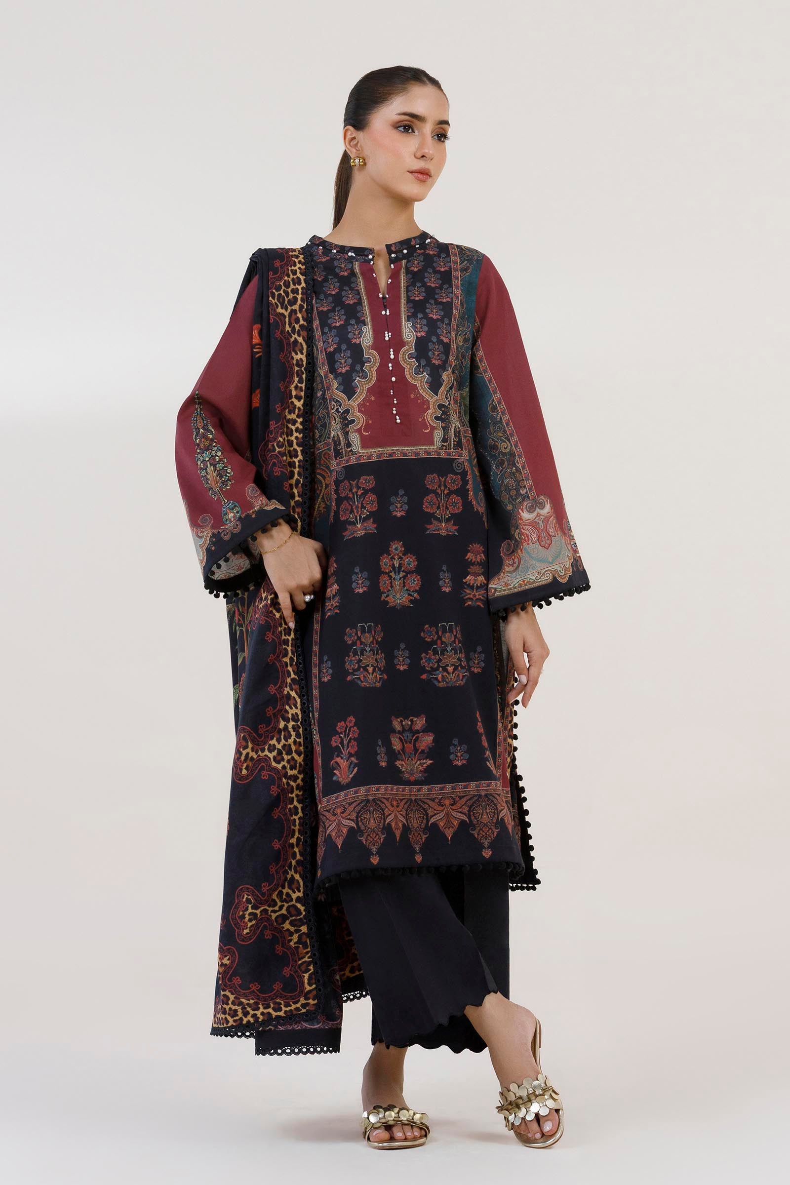 Unstitched 3 Piece Lawn Suit Secondary image
