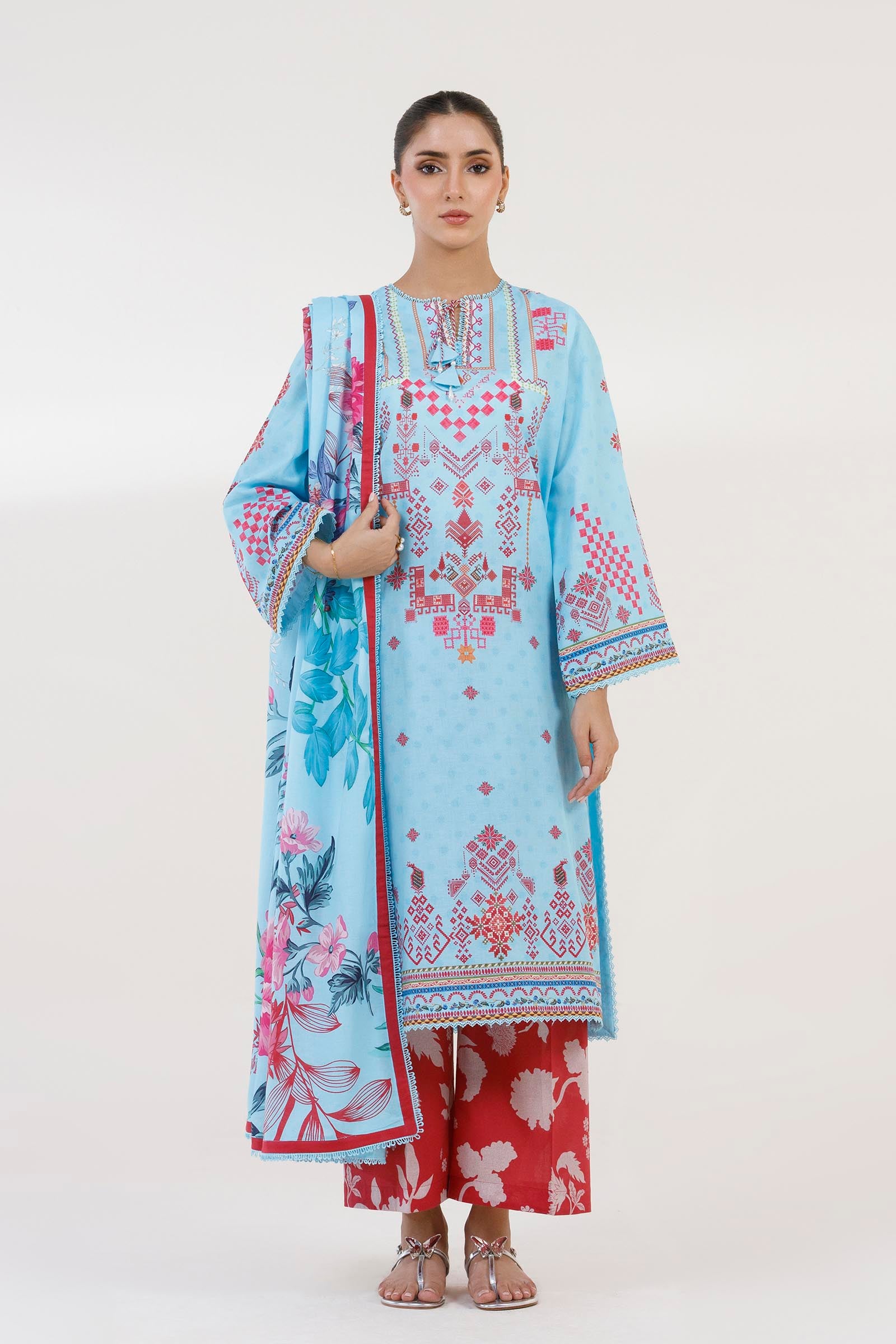 Unstitched 3 Piece Lawn Suit Secondary image