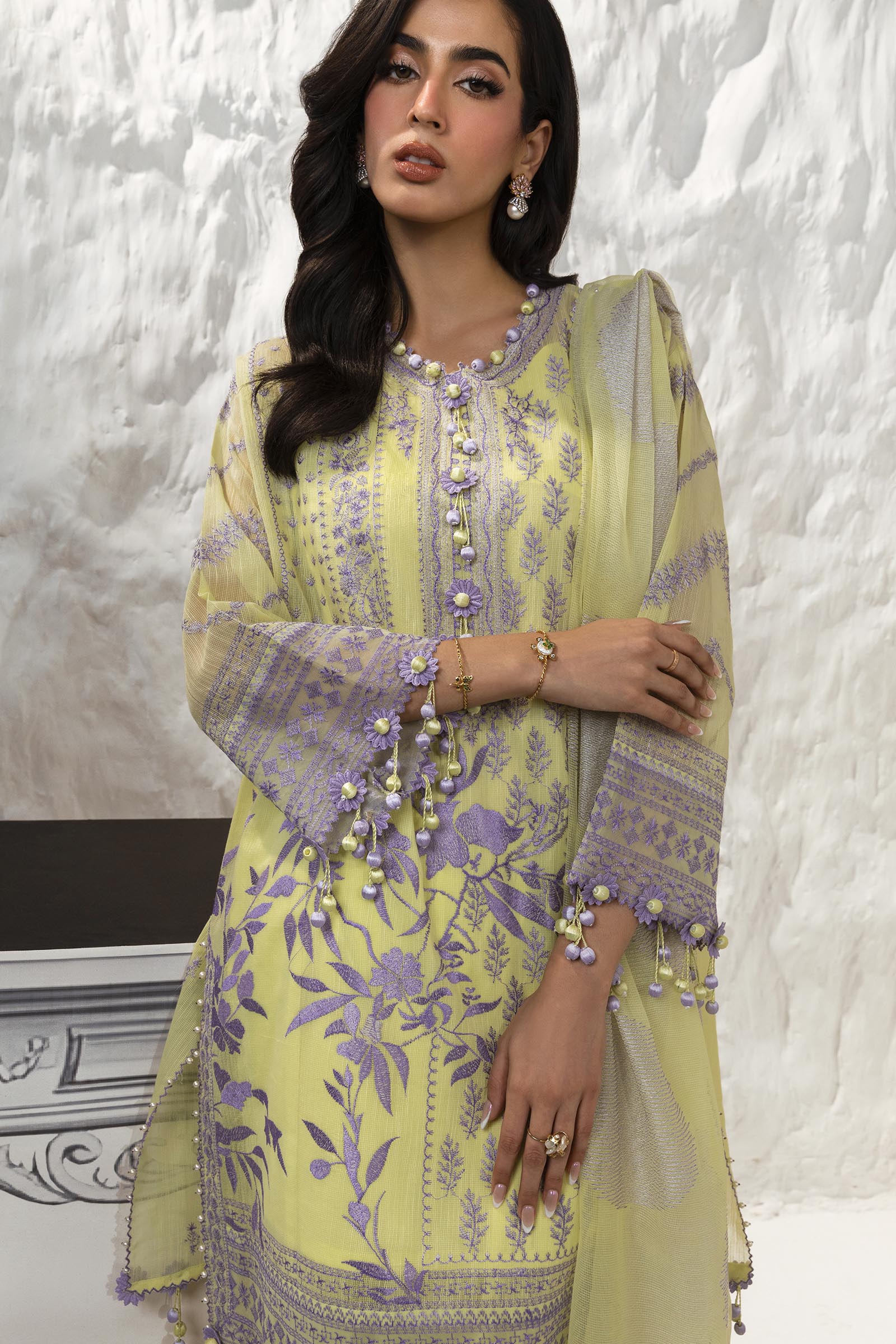 Unstitched 3 Piece Woven Net Suit Main image