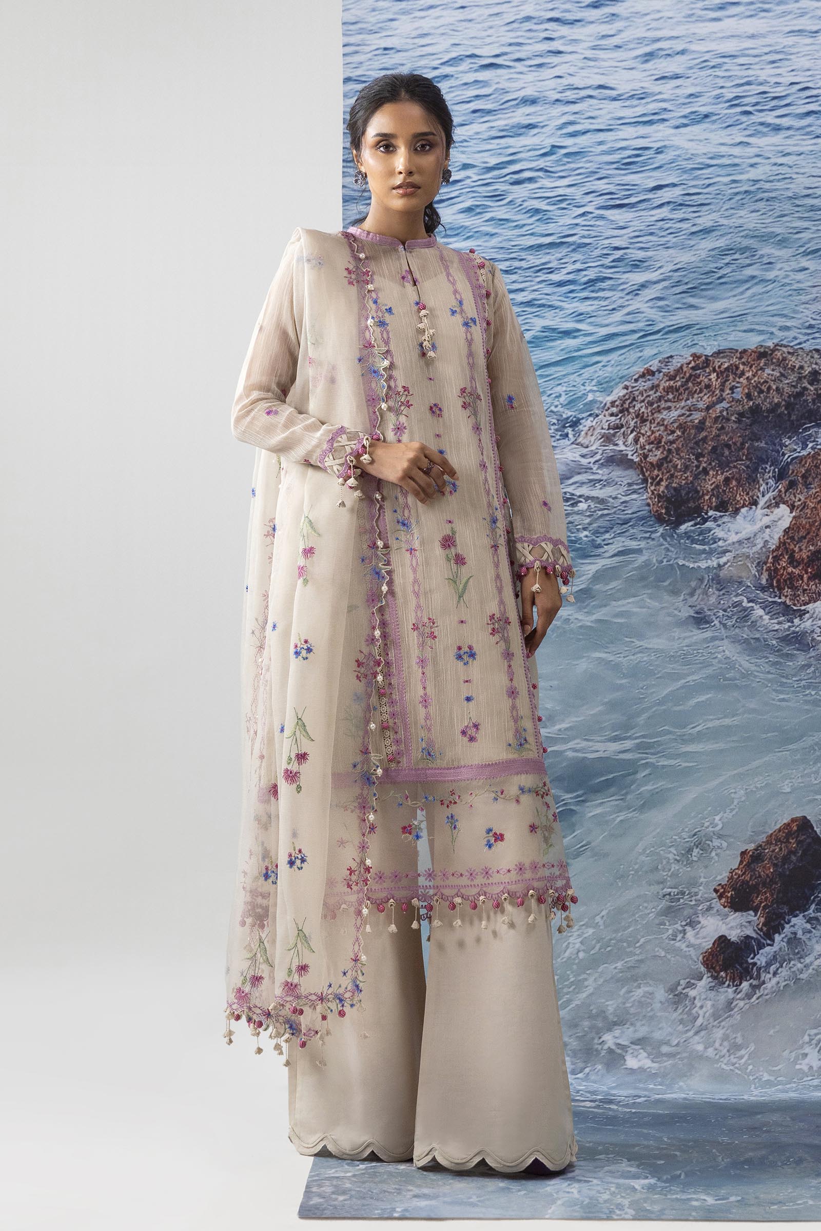 Unstitched Muzlin Woven Net 3 Piece Suit Main image