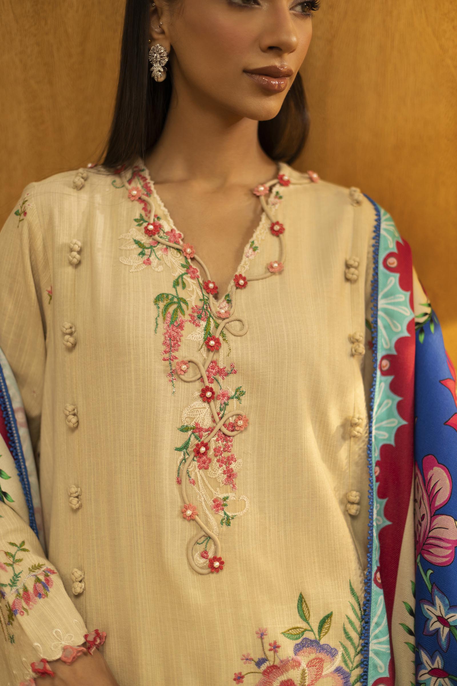 Unstitched Slub Muzlin 3 Piece Suit