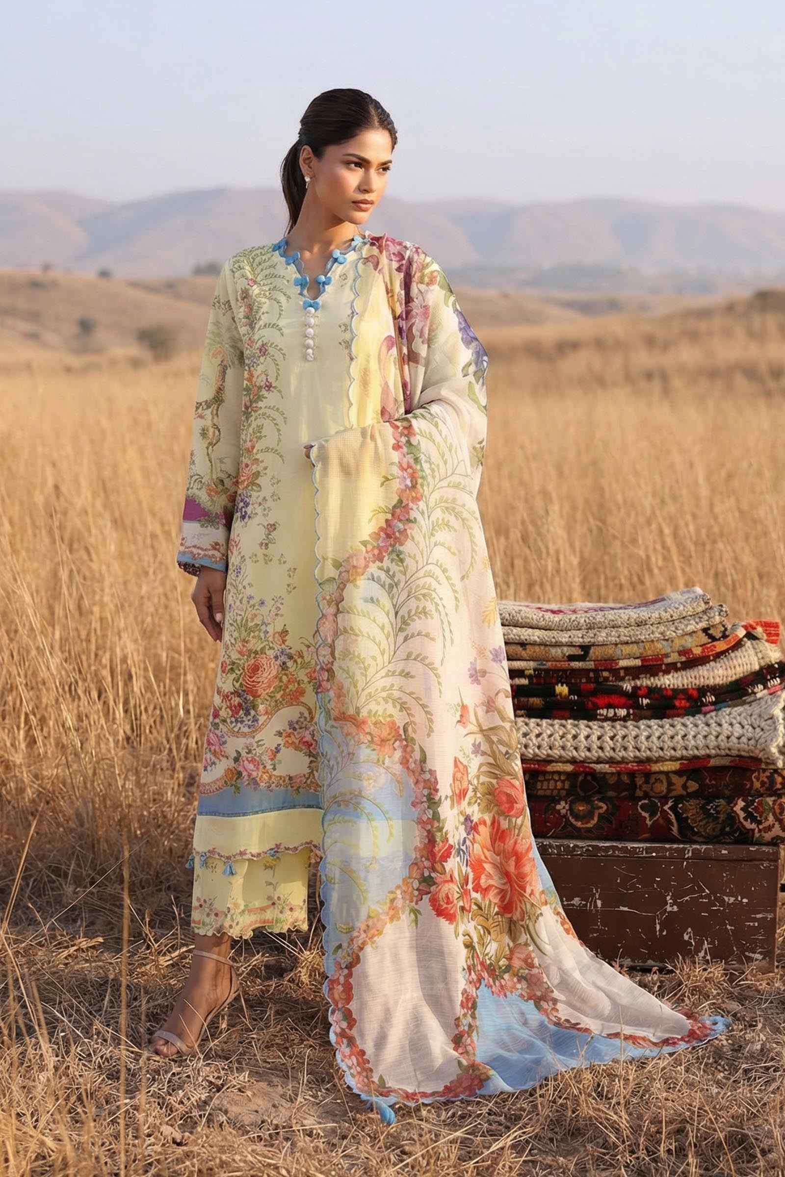 Unstitched Muzlin Lawn 3 Piece Suit Main image