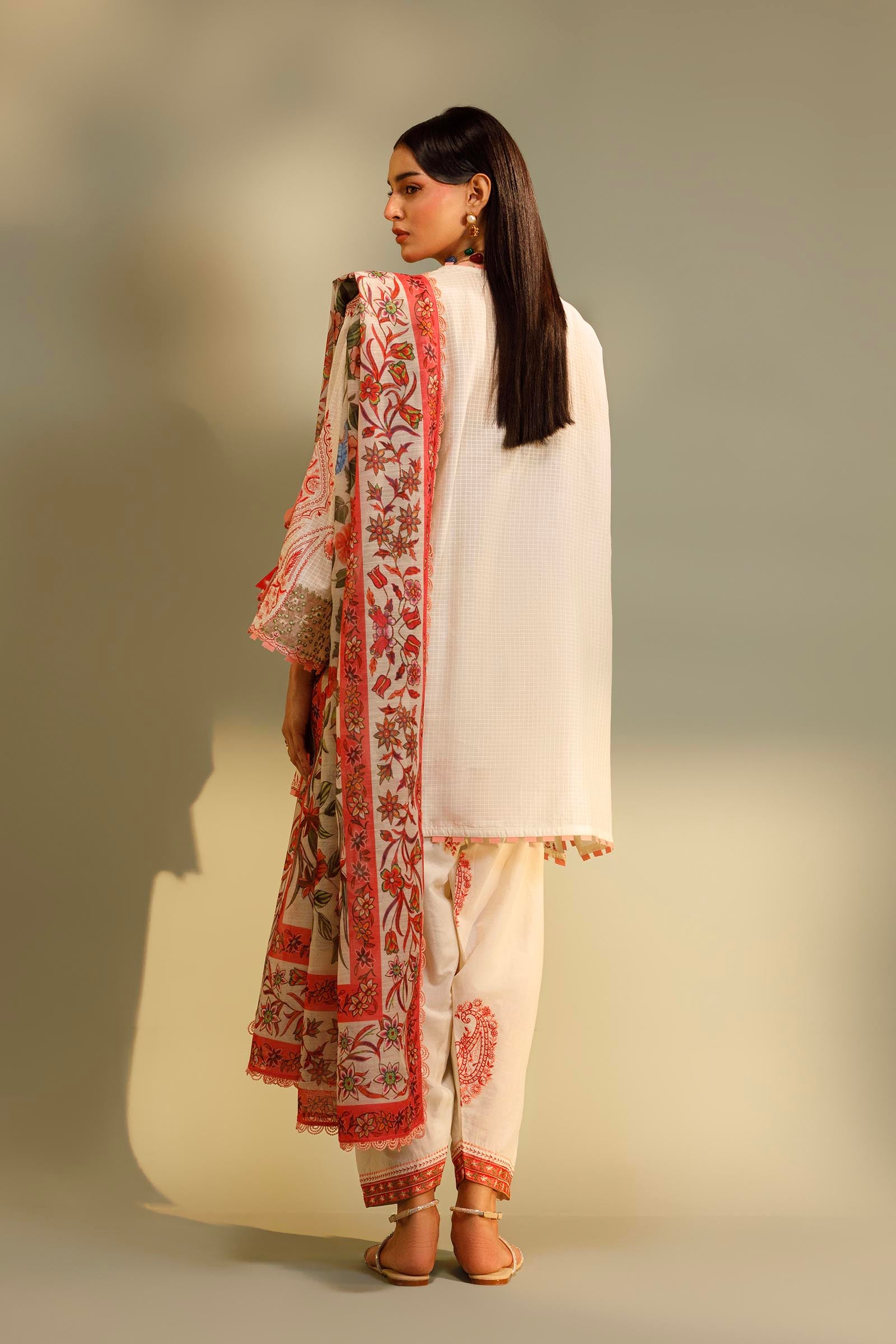Unstitched Embroidered 3 Piece Muzlin Suit