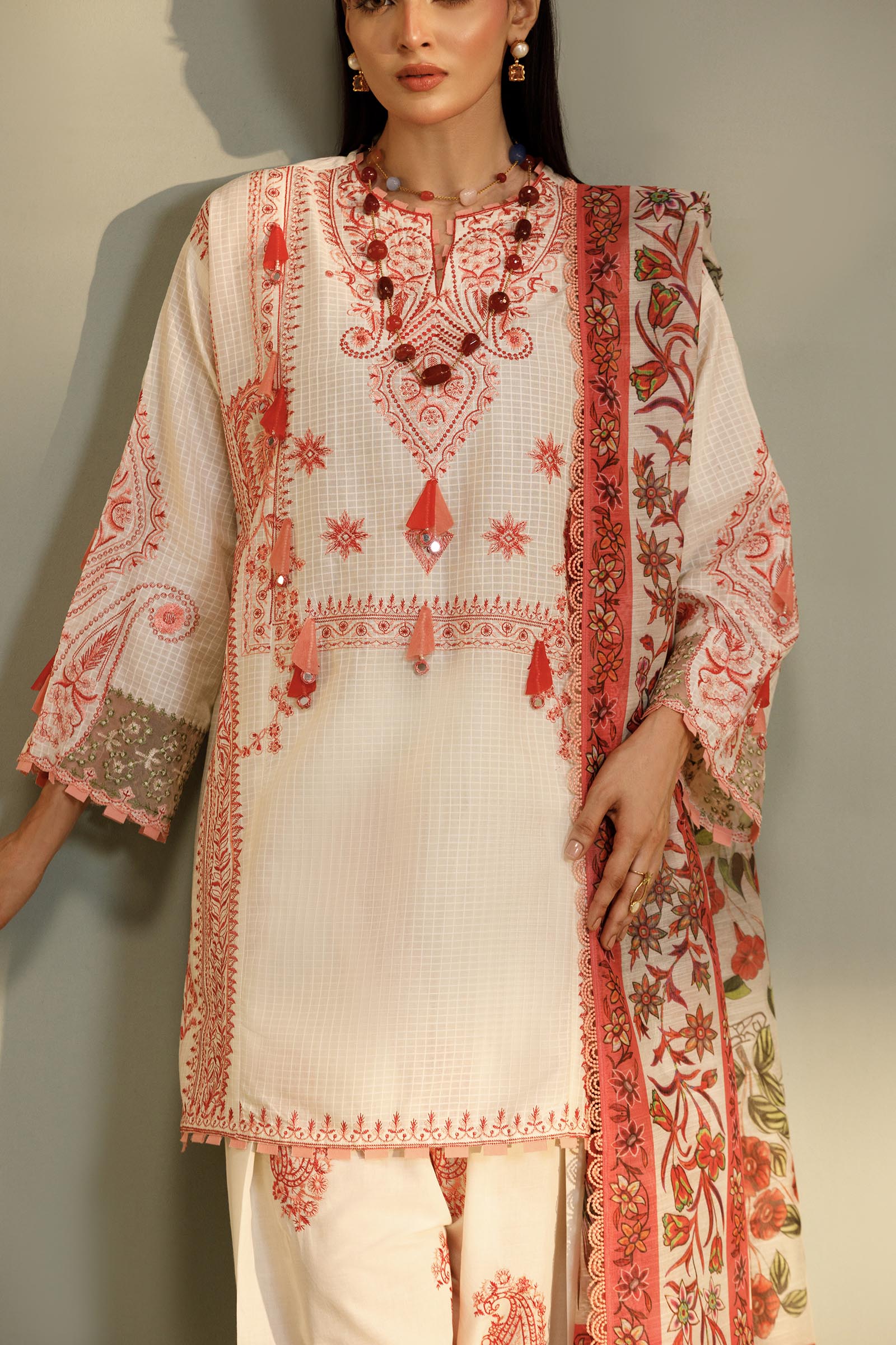 Unstitched Embroidered 3 Piece Muzlin Suit