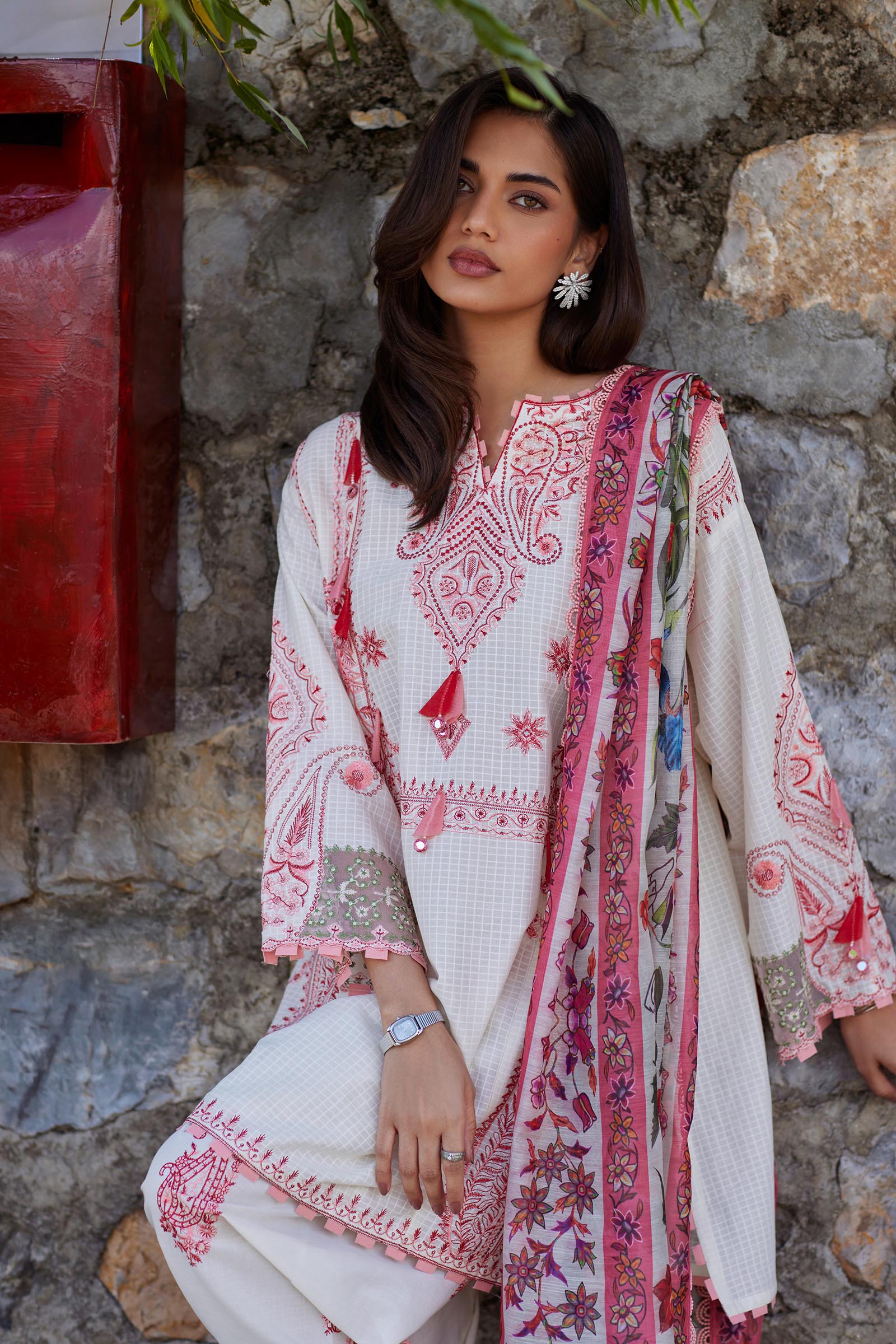 Unstitched Embroidered 3 Piece Muzlin Suit