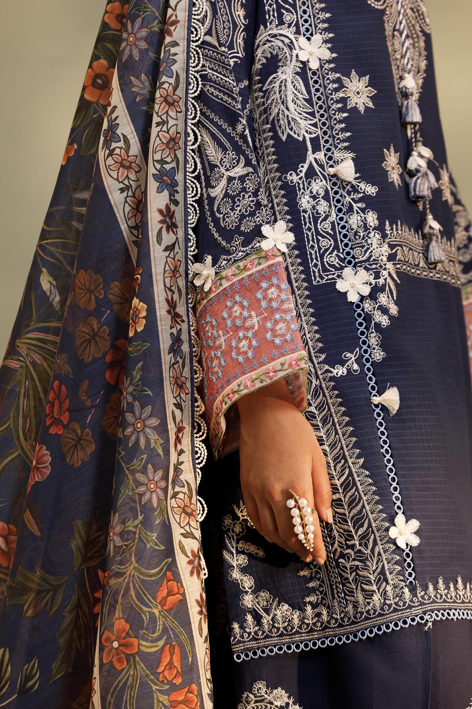 Unstitched Embroidered 3 Piece Muzlin Suit Secondary image