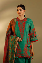 Unstitched Embroidered 3 Piece Muzlin Suit