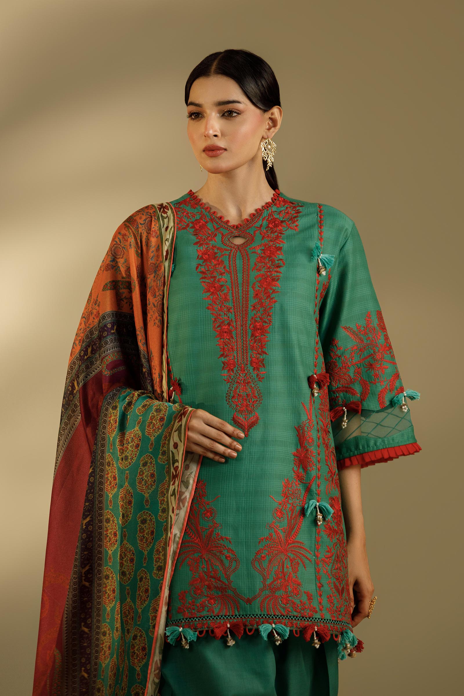 Unstitched Embroidered 3 Piece Muzlin Suit