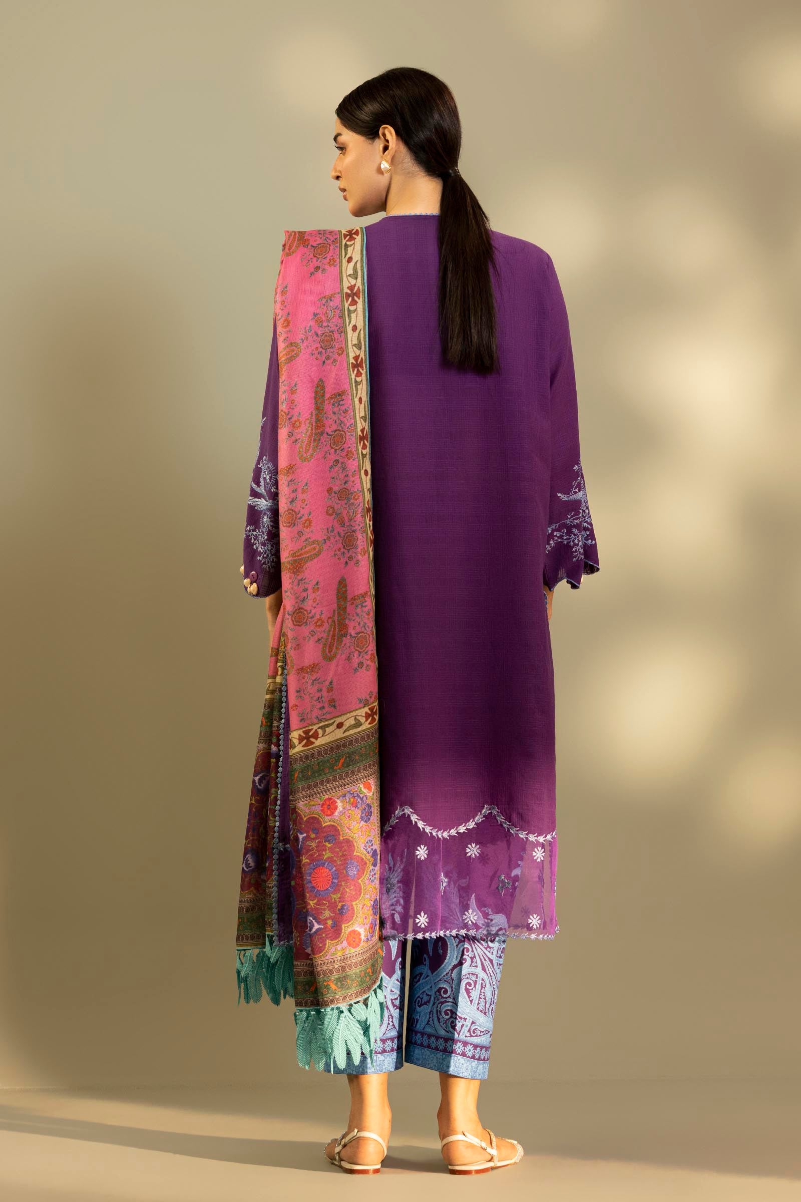 Unstitched Embroidered 3 Piece Muzlin Suit