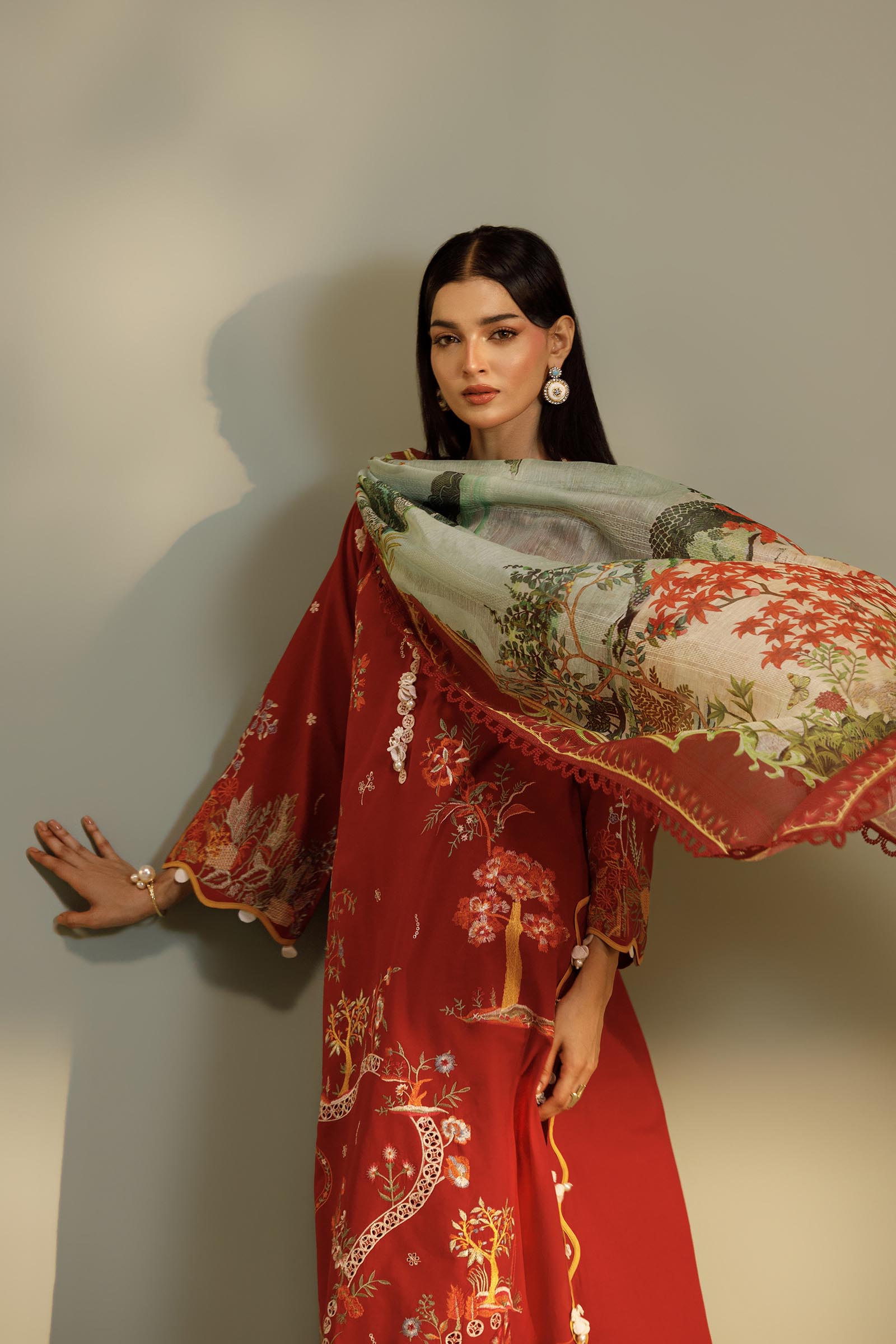 Unstitched Embroidered 3 Piece Muzlin Suit