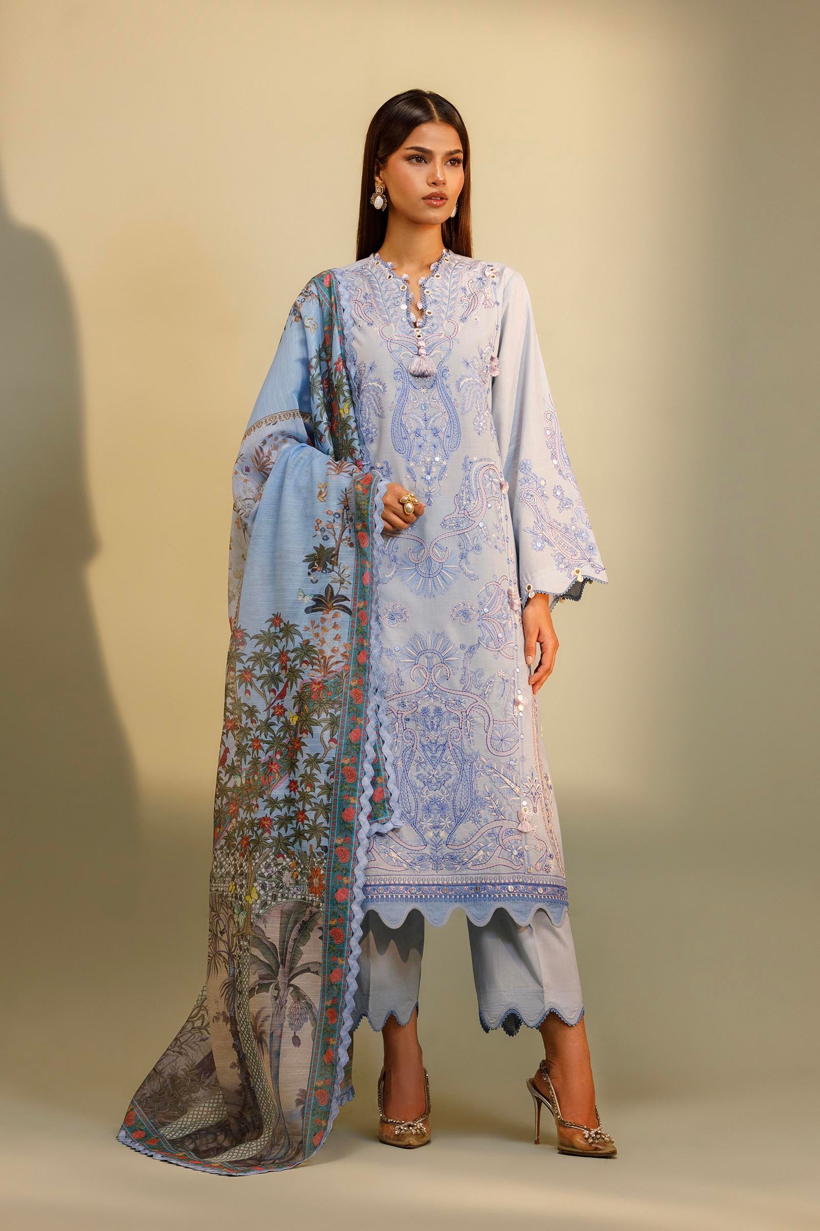 Unstitched Embroidered 3 Piece Muzlin Suit Main image