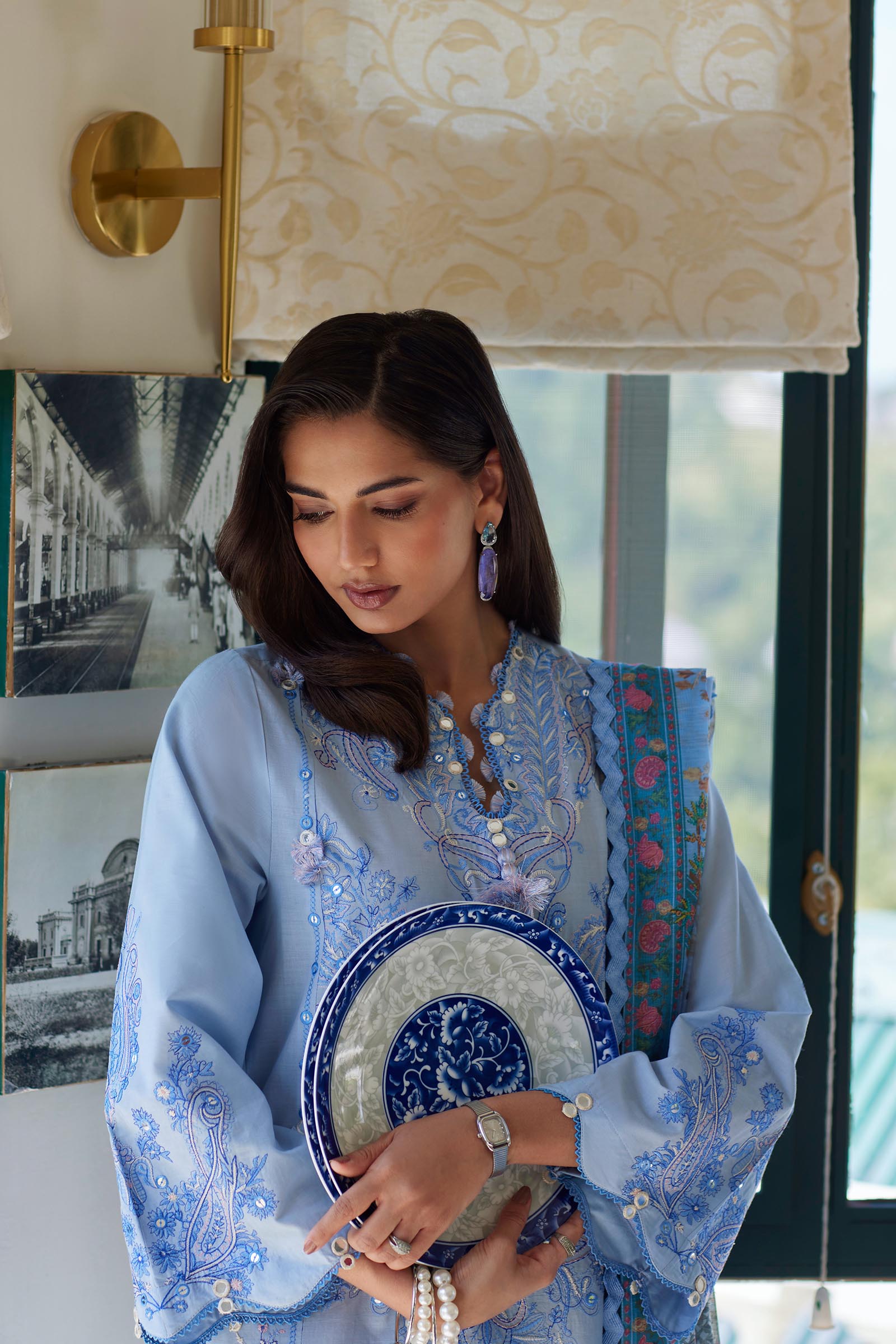 Unstitched Embroidered 3 Piece Muzlin Suit Secondary image